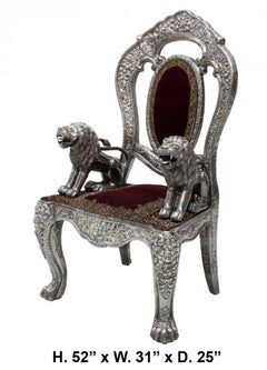 Anglo-Indian Silver Embossed Throne Armchair, 19th Century