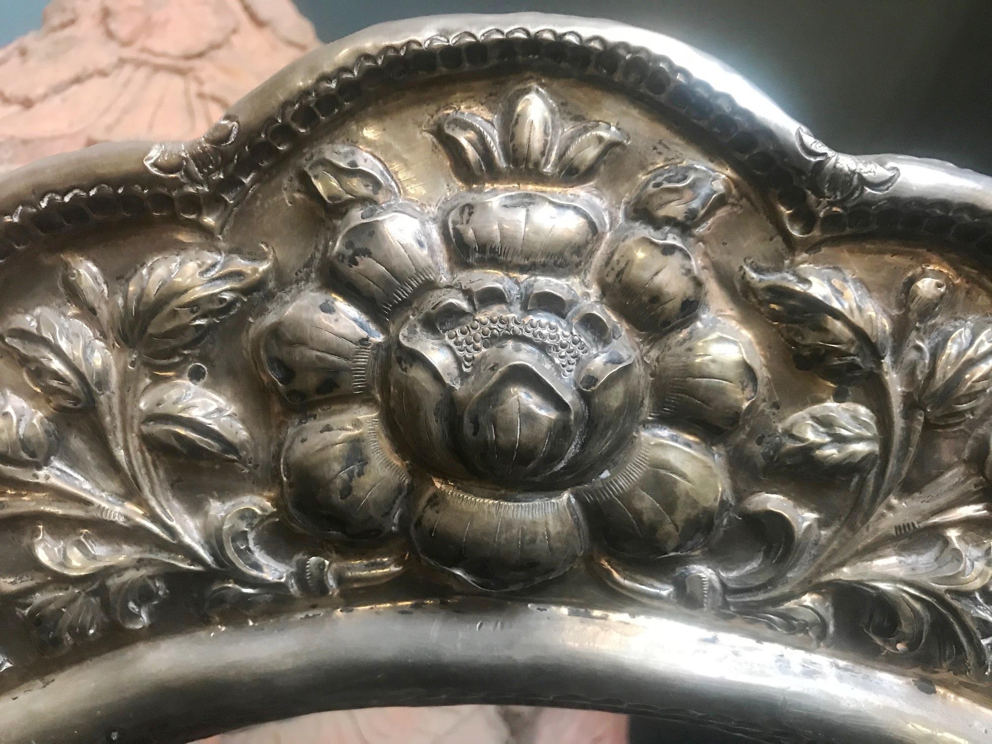 British Indian Ocean Territory Anglo-Indian Silver Embossed Throne Armchair, 19th Century