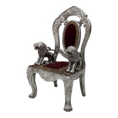 Anglo-Indian Silver Embossed Throne Armchair, 19th Century