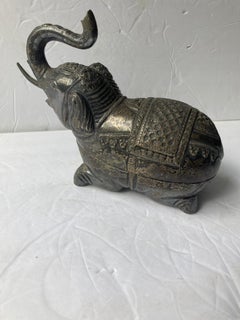 Anglo-Indian Silver Plate Metal / Trinket, Box Elephant, Sculpture