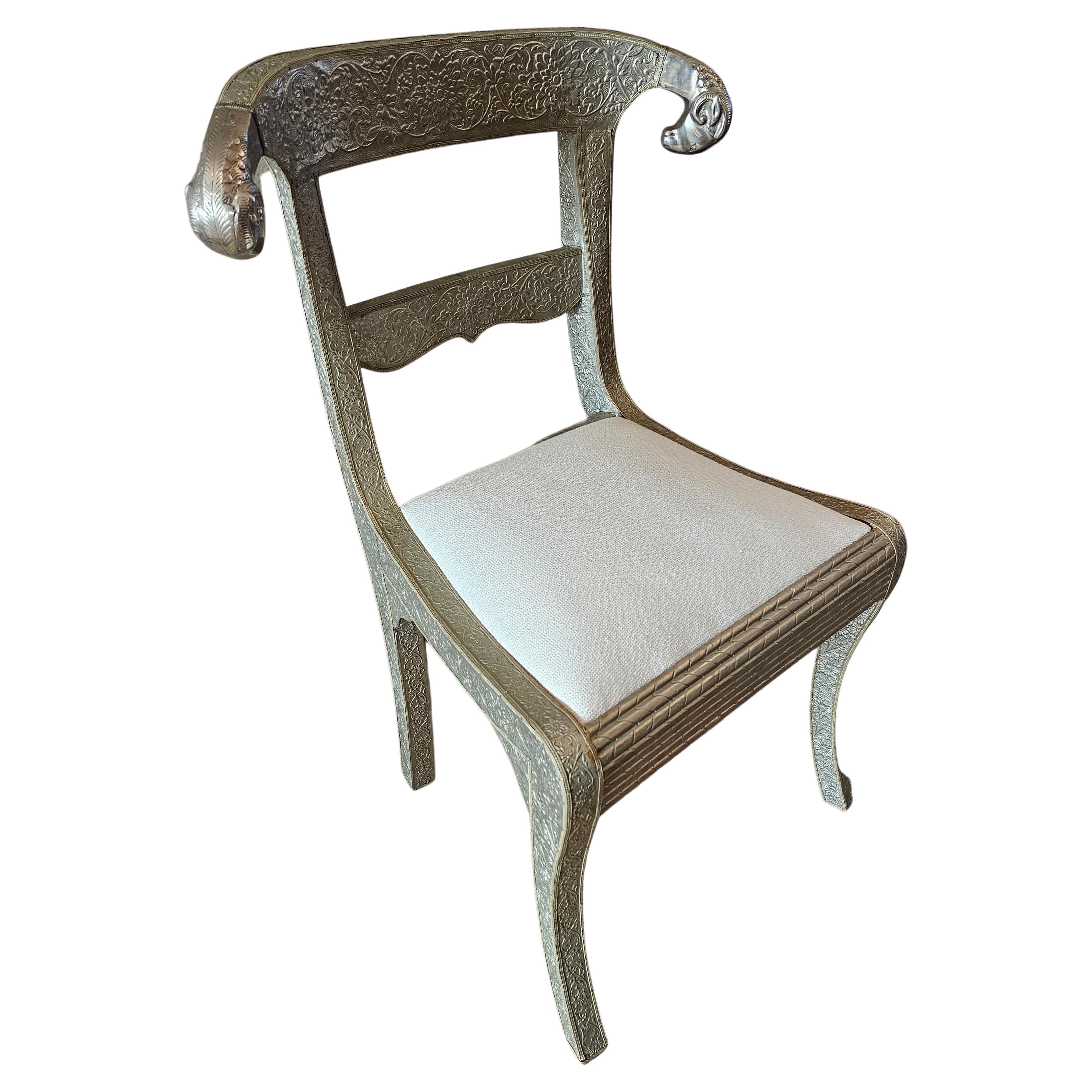 Anglo-Indian Silvered Metal-Clad Chair For Sale