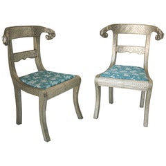 Retro Anglo-Indian Silvered Wrapped Clad Side Chairs a Pair