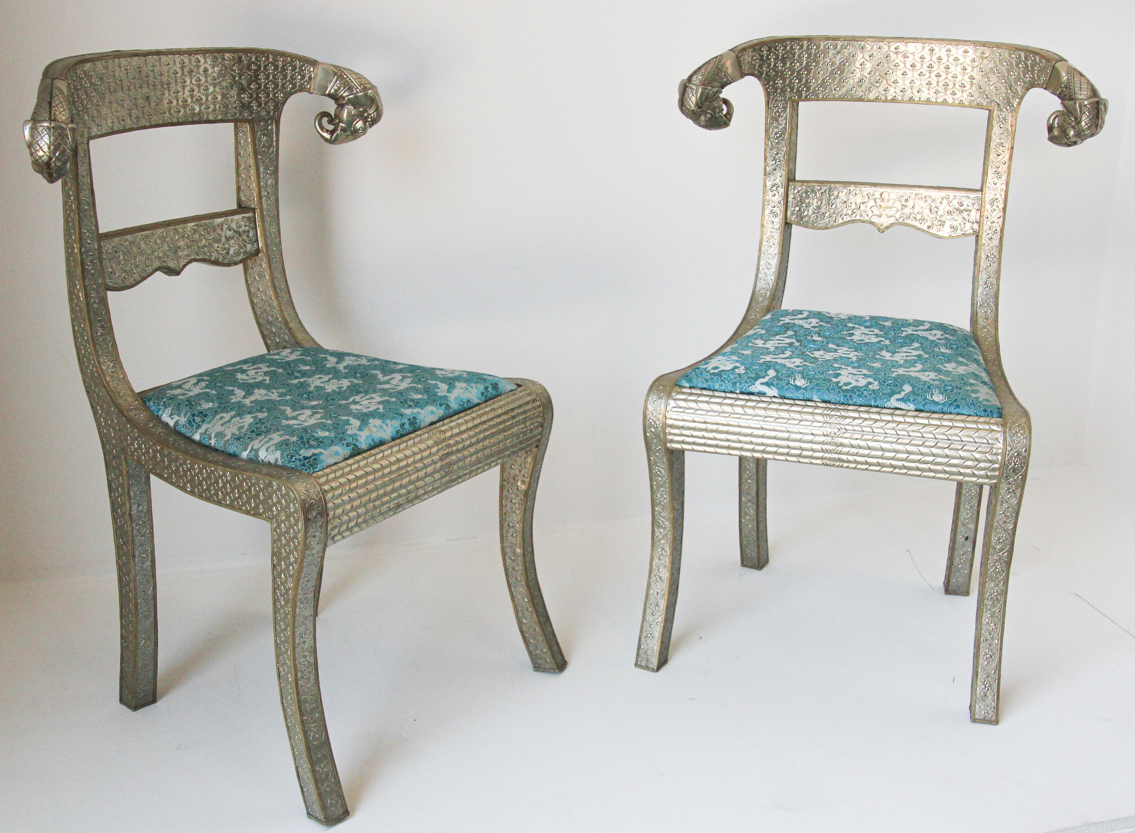 Anglo-Indian Silvered Wrapped Clad Side Chairs and Table For Sale 7