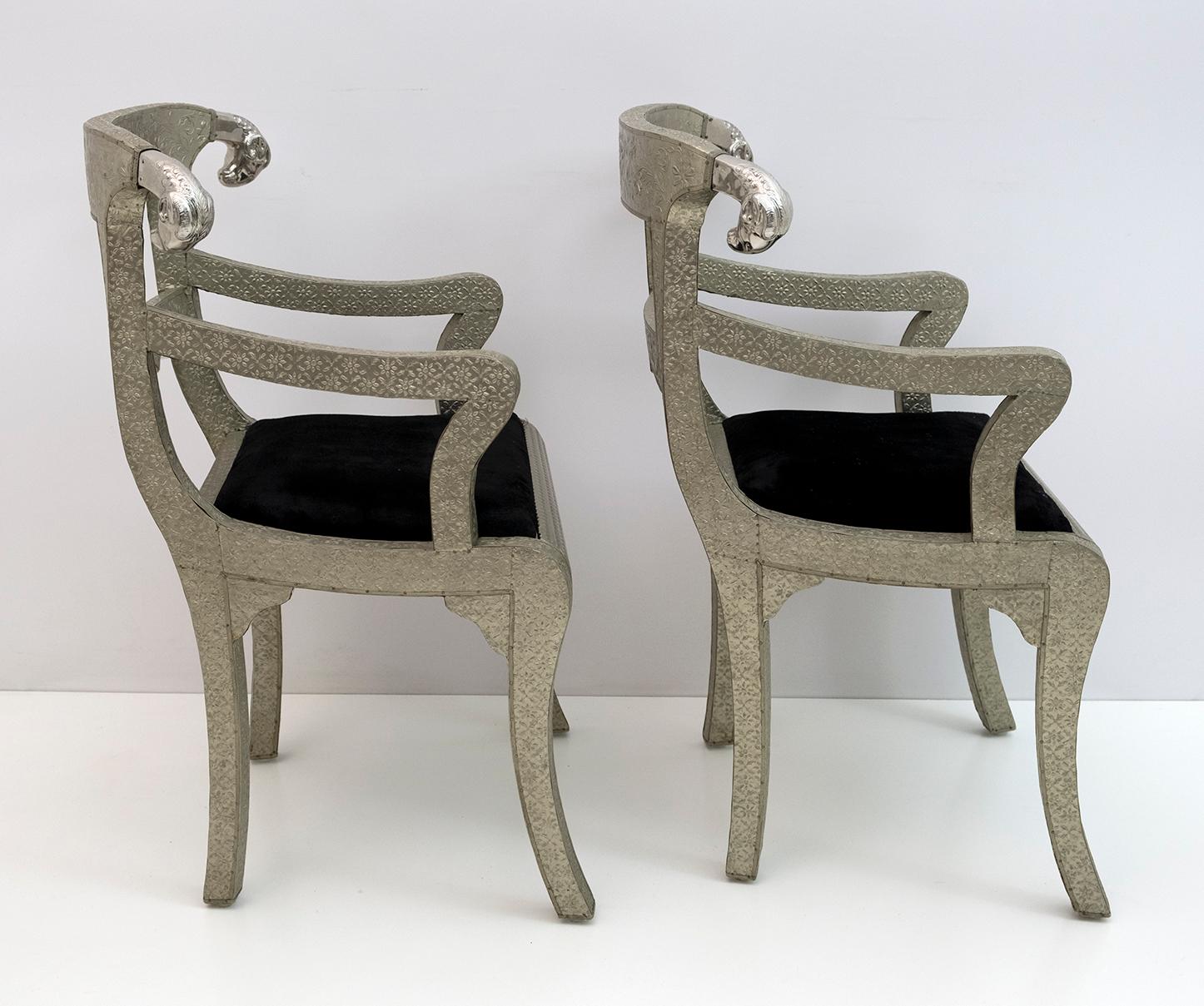 Asian Anglo-Indian Silvered Wrapped Clad Side Chairs 