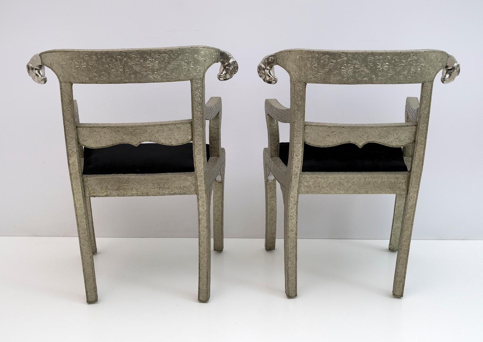 Hand-Crafted Anglo-Indian Silvered Wrapped Clad Side Chairs 