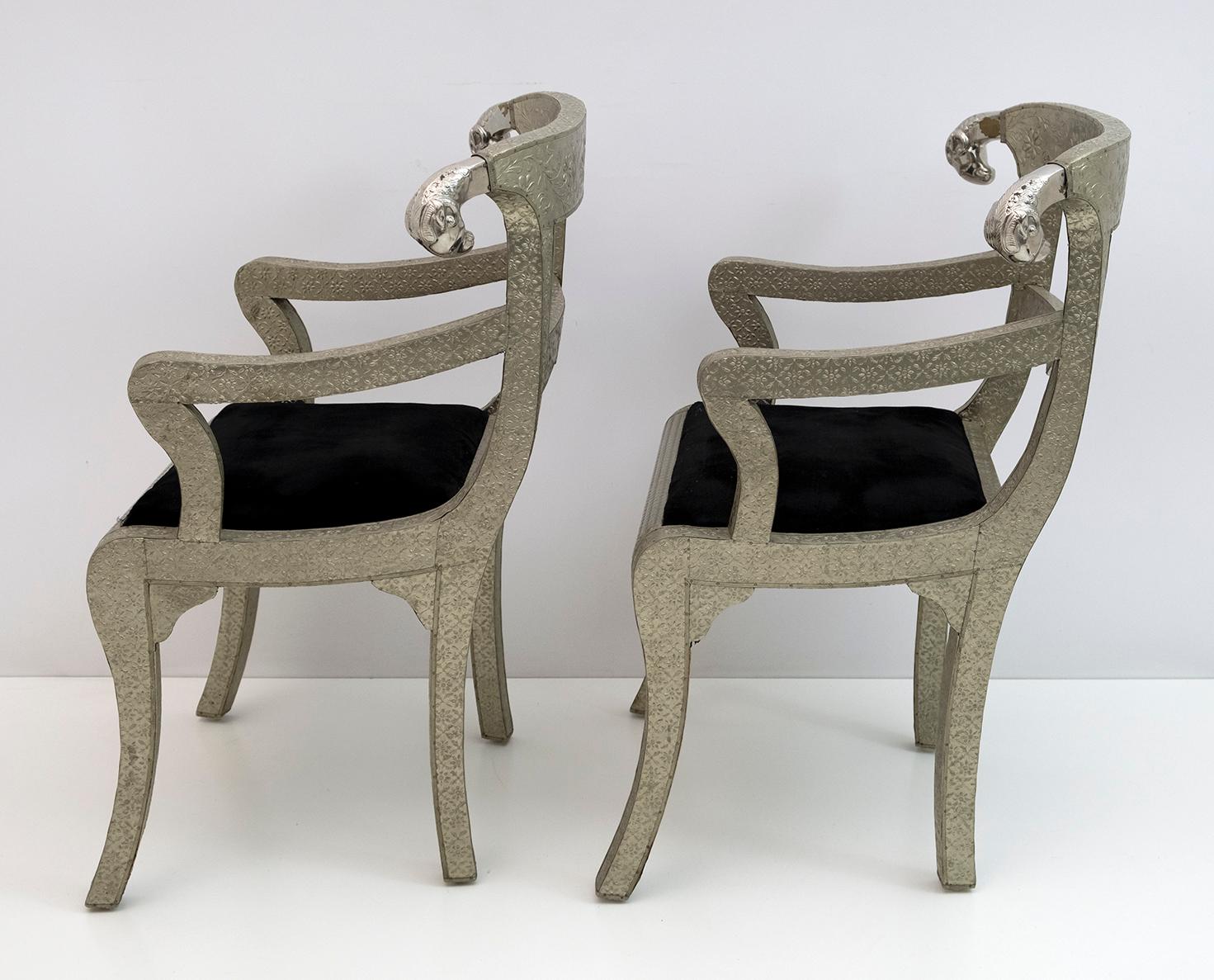 Anglo-Indian Silvered Wrapped Clad Side Chairs  In Good Condition In Puglia, Puglia