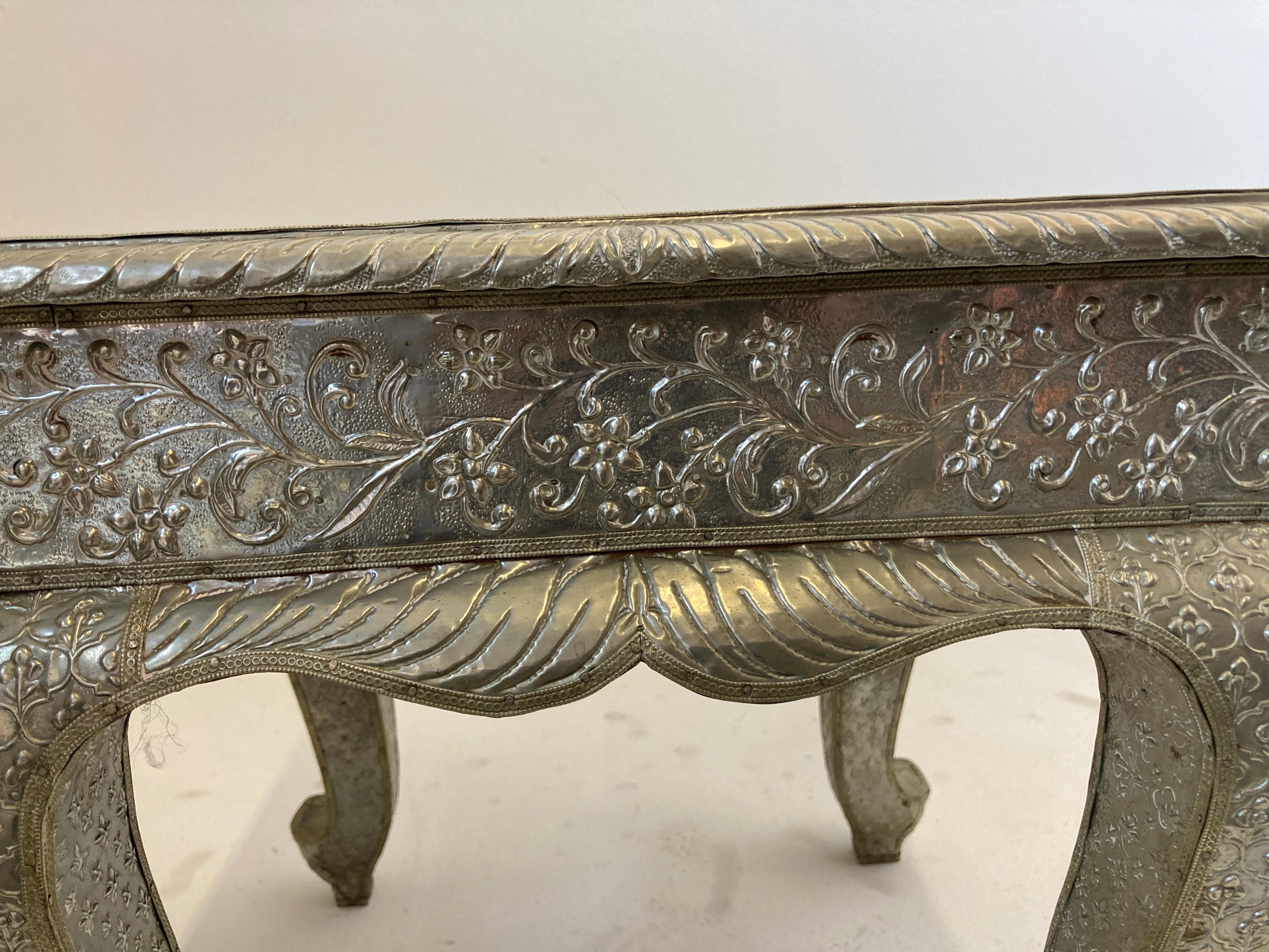 Vintage Anglo-Indian Silvered Wrapped Clad Side Low Table For Sale 4