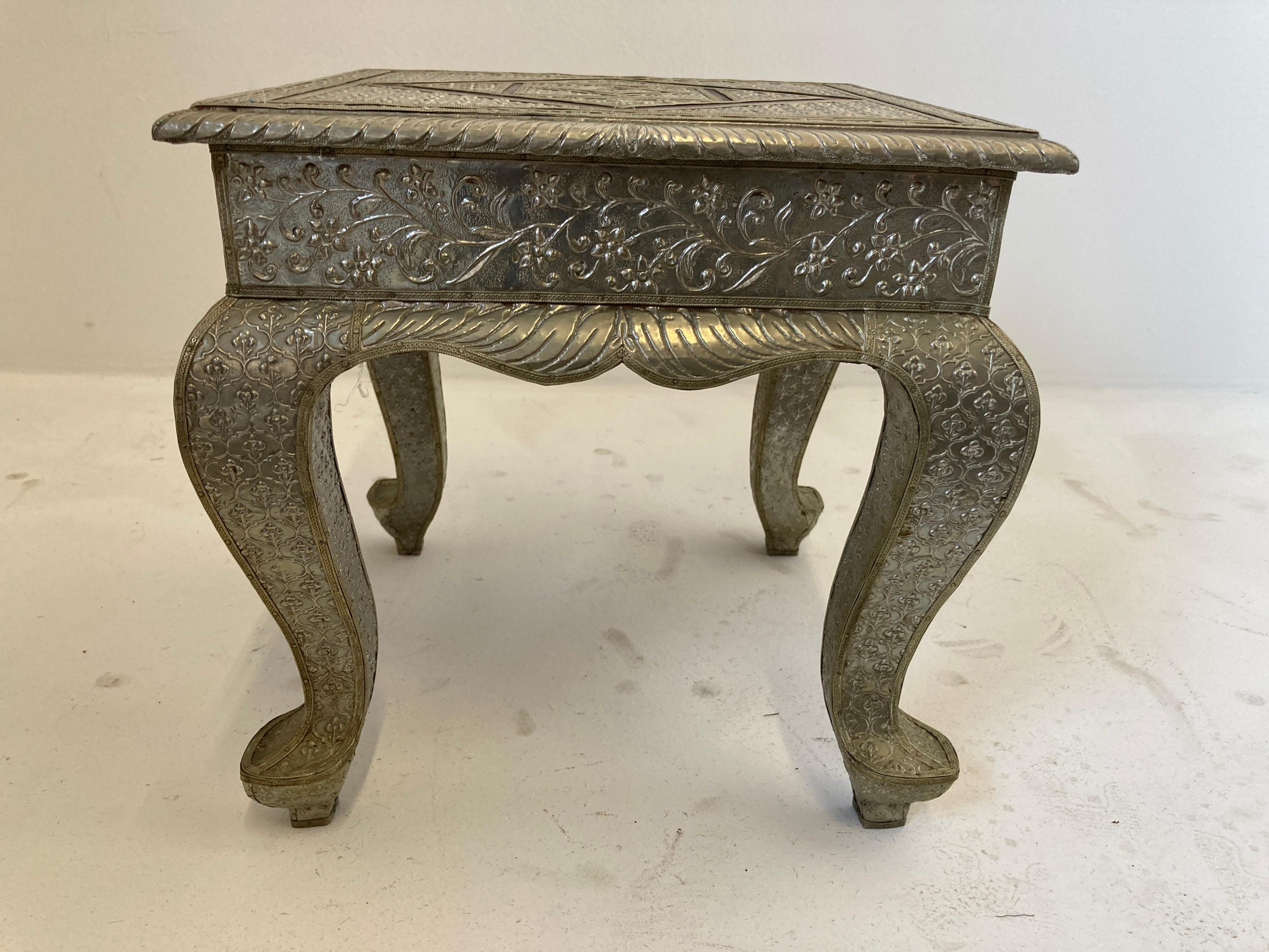 Anglo Raj Vintage Anglo-Indian Silvered Wrapped Clad Side Low Table For Sale
