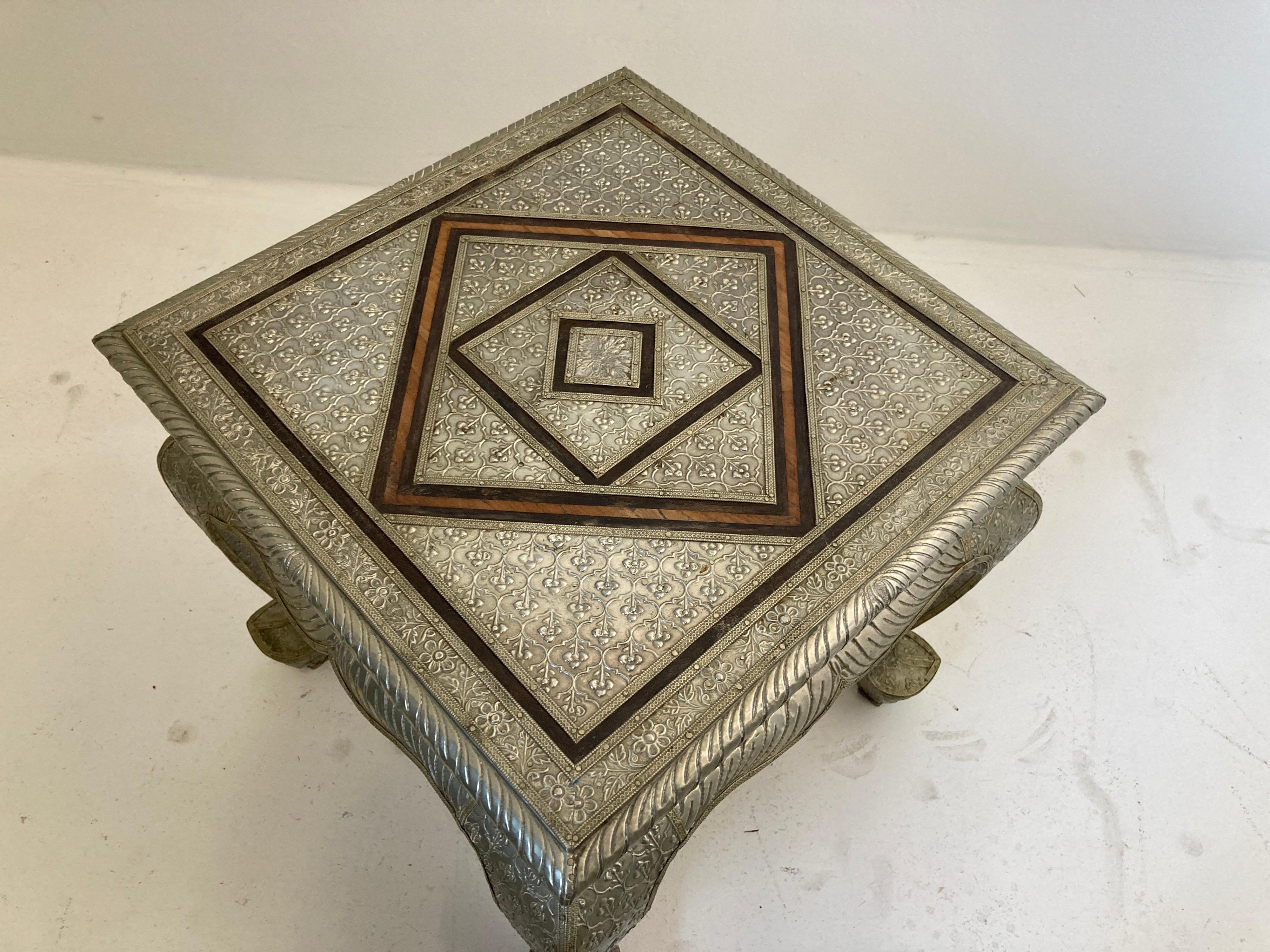 Hand-Crafted Vintage Anglo-Indian Silvered Wrapped Clad Side Low Table For Sale