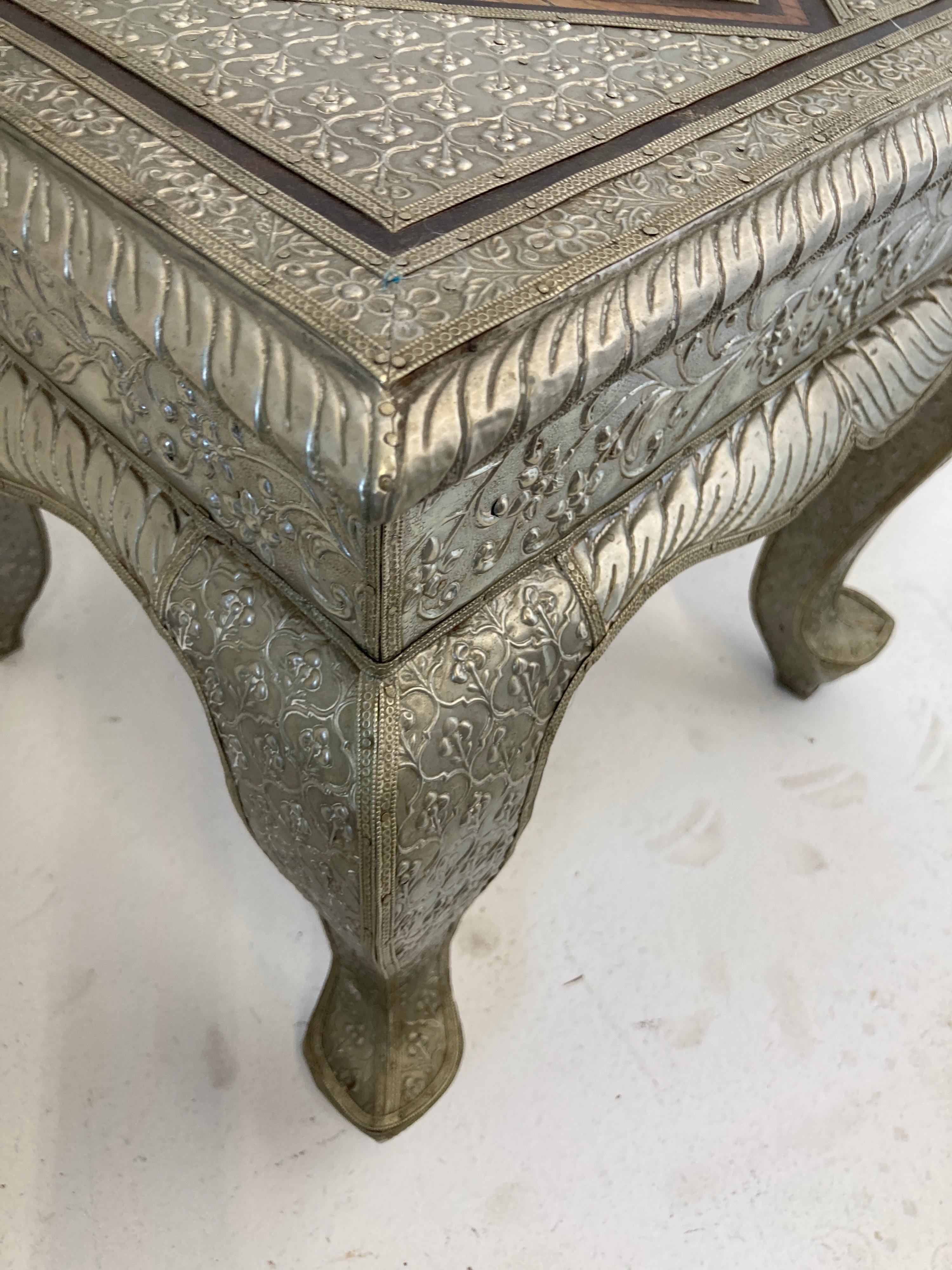 Metal Vintage Anglo-Indian Silvered Wrapped Clad Side Low Table For Sale