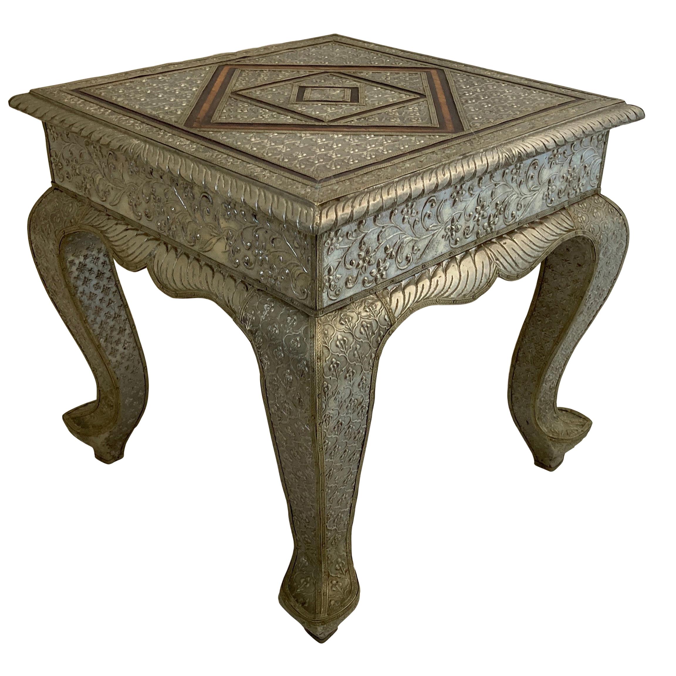Vintage Anglo-Indian Silvered Wrapped Clad Side Low Table For Sale