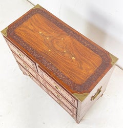 Anglo-Indian Small Campaign Style Rosewood Jewelry Chest With Brass Inlay