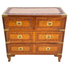 Anglo-Indian Small Campaign Style Rosewood Jewelry Chest With Brass Inlay