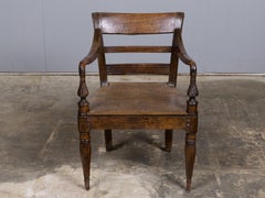 Anglo-Indian Solid Hardwood Armchair with Turned Supports and Board Seat, 1840s