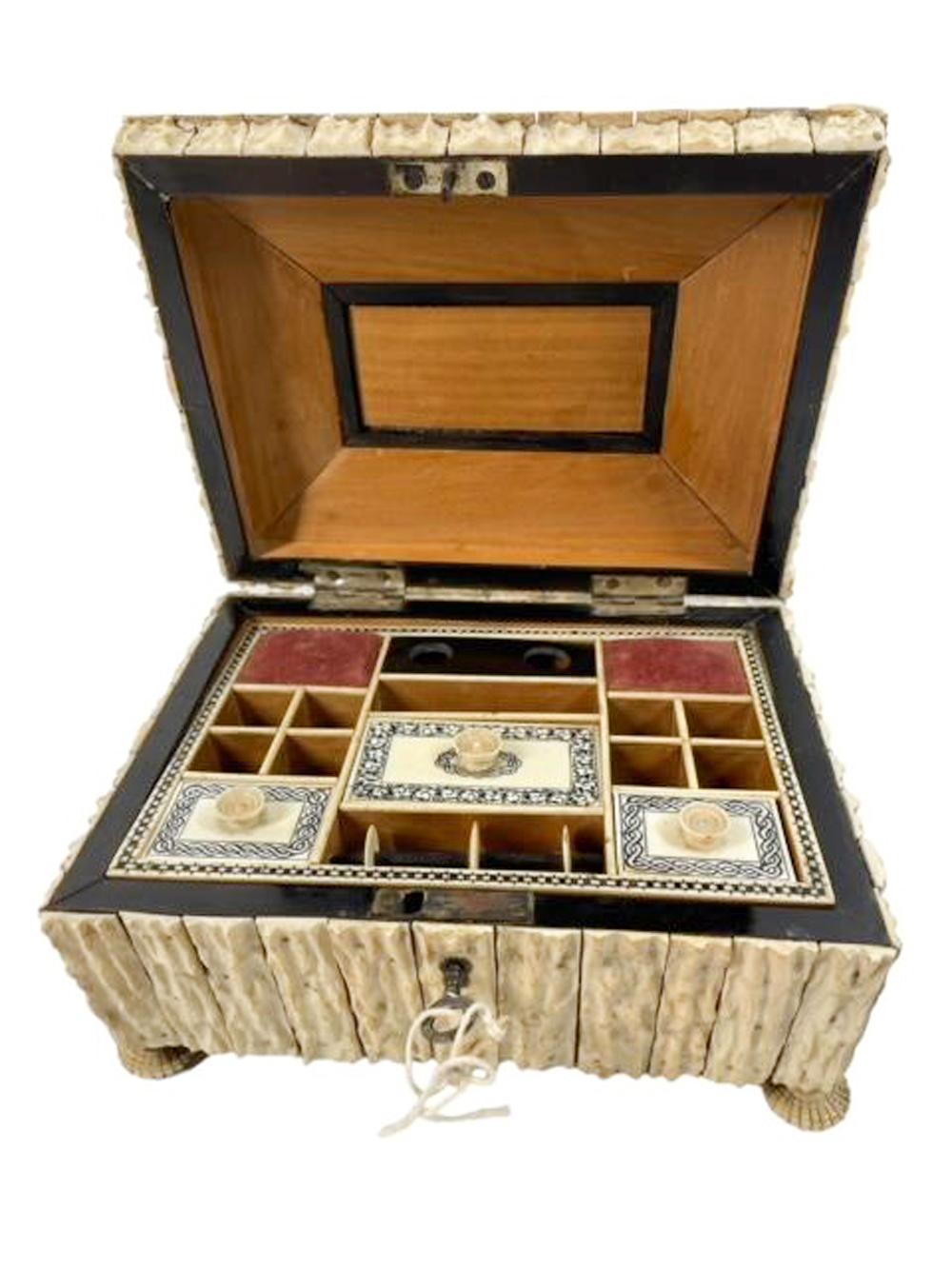 Anglo-Indian Stag Horn Veneered Sewing / Work Box From Vizagapatam For Sale 5