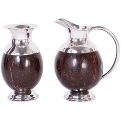 Anglo-Indian Sterling and Coconut Pitcher and Vase