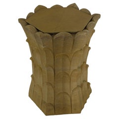 Table d'appoint anglo-indienne en pierre (Jaisalmer), avec relief en bambou sculpté à la main