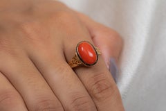 Anglo Indian Style 14K Yellow Gold 4.96 Carat Coral Cocktail Ring