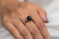 Anglo Indian Style 14K Yellow Gold Blue Sapphire Gemstone Ring