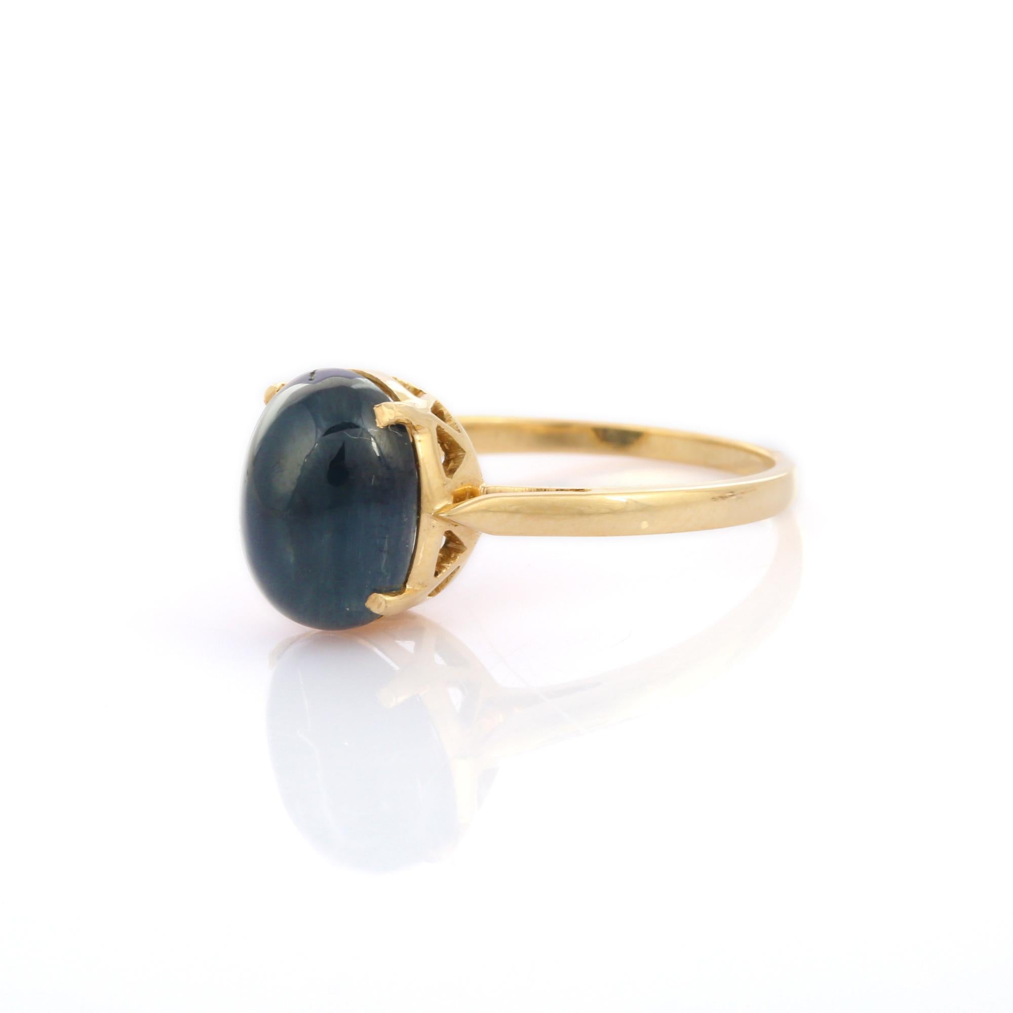 For Sale:  Anglo Indian Style 14K Yellow Gold Blue Sapphire Gemstone Ring 3