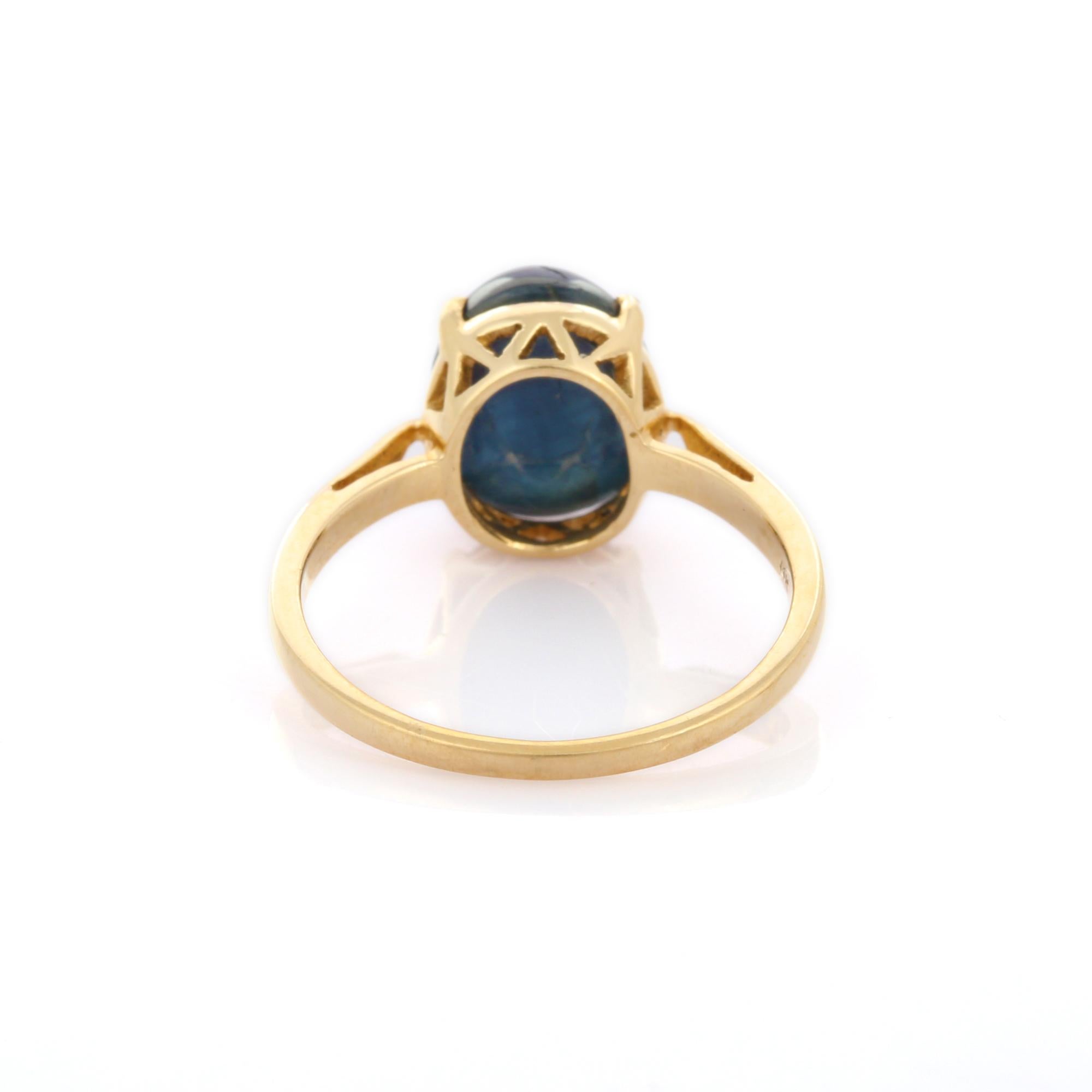 For Sale:  Anglo Indian Style 14K Yellow Gold Blue Sapphire Gemstone Ring 5