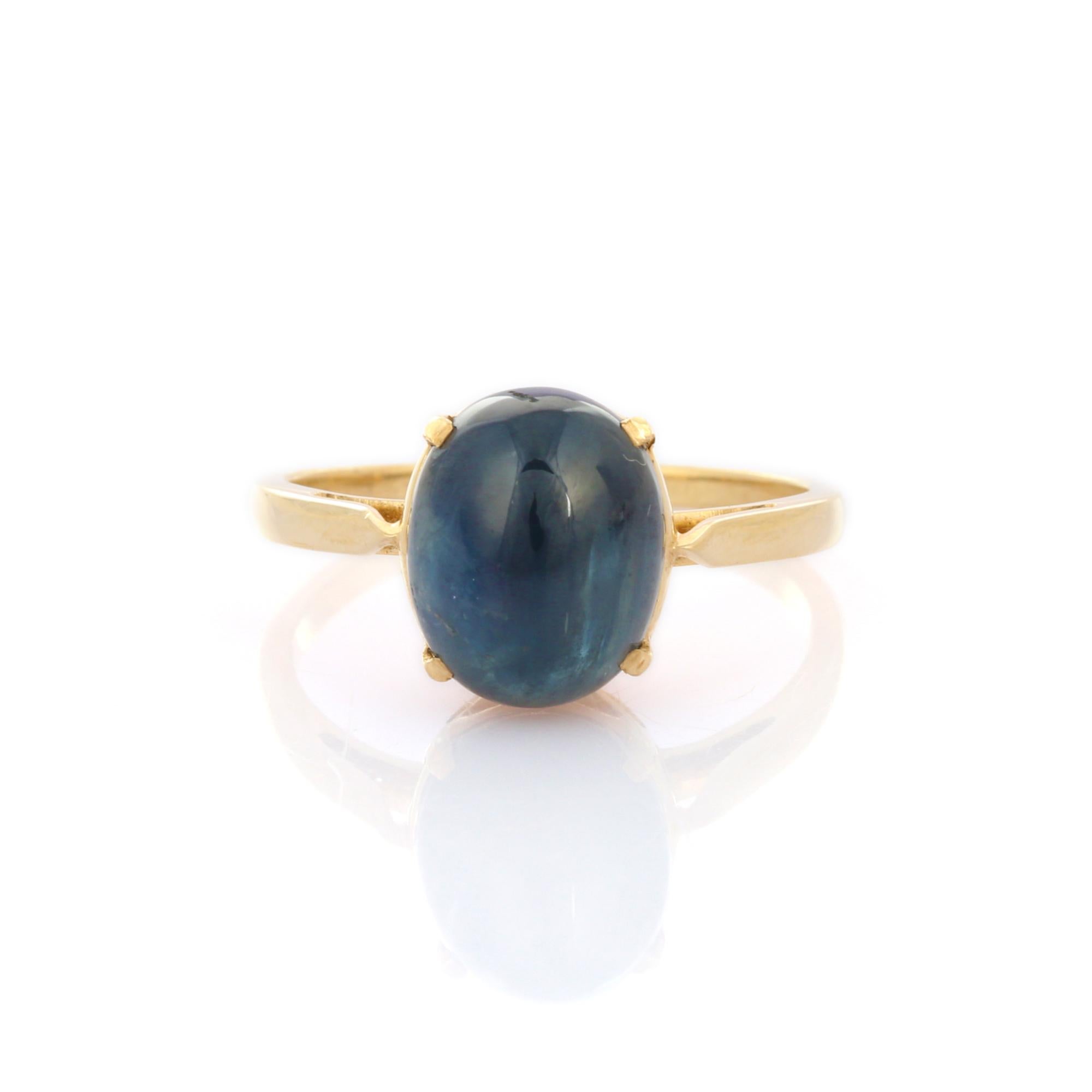 For Sale:  Anglo Indian Style 14K Yellow Gold Blue Sapphire Gemstone Ring 6