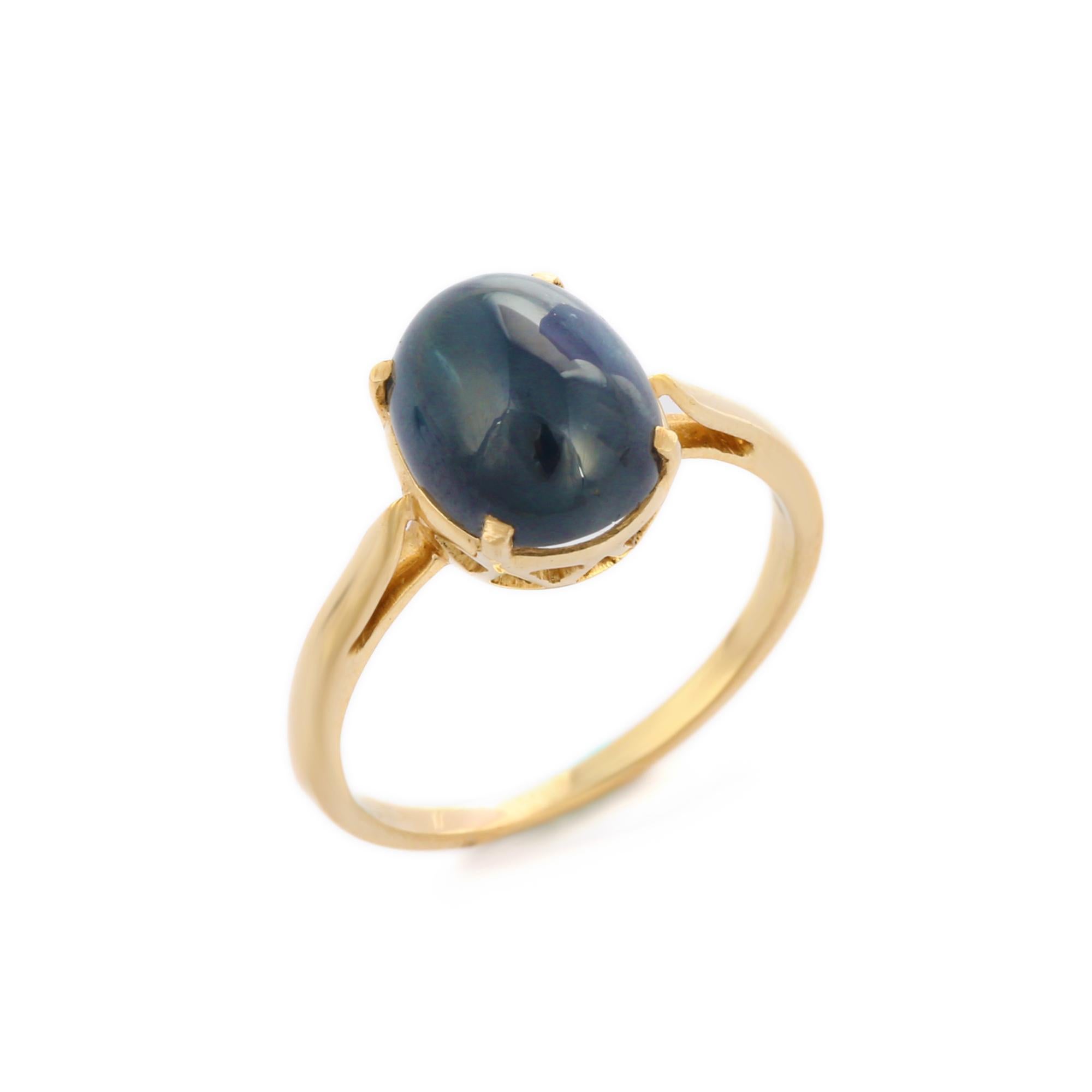 For Sale:  Anglo Indian Style 14K Yellow Gold Blue Sapphire Gemstone Ring 8