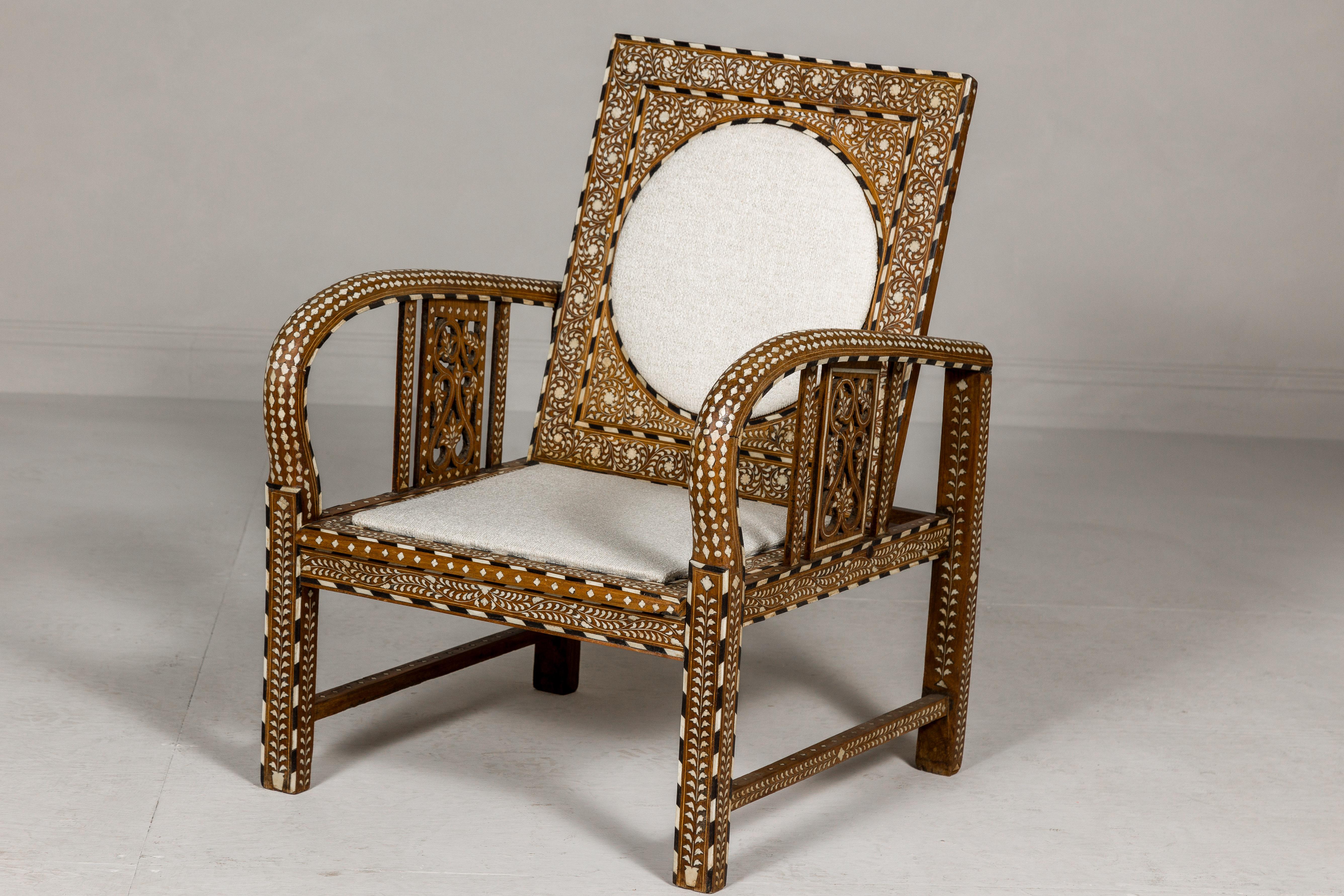 Anglo-Indian Style Bone Inlaid Armchair with Folding Back and Loop Arms For Sale 9