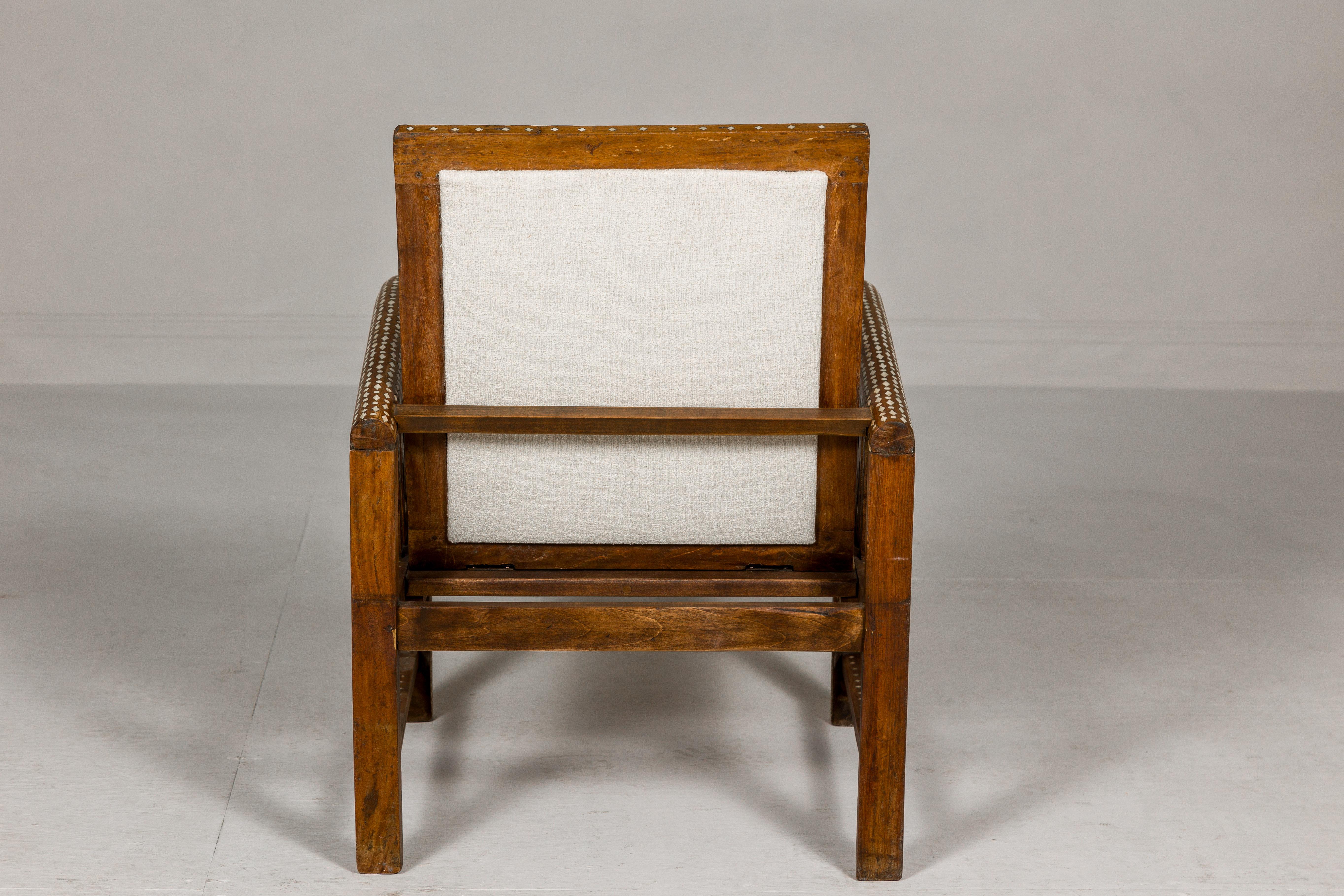 Anglo-Indian Style Bone Inlaid Armchair with Folding Back and Loop Arms For Sale 3