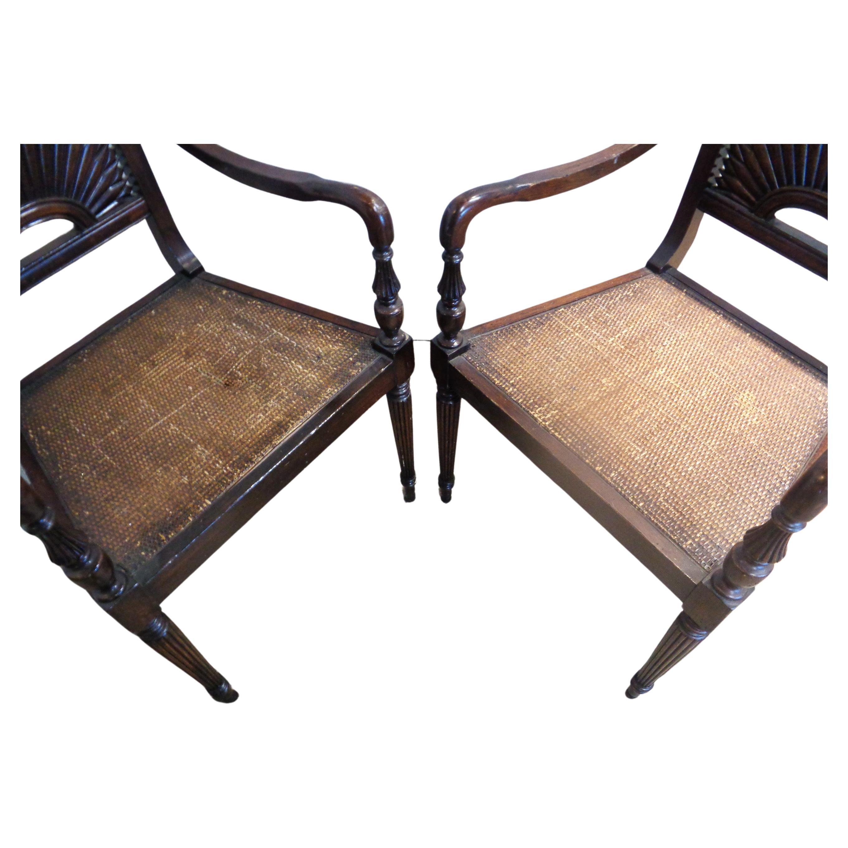 Anglo Indian Style Carved Sunburst Back Armchairs  For Sale 5
