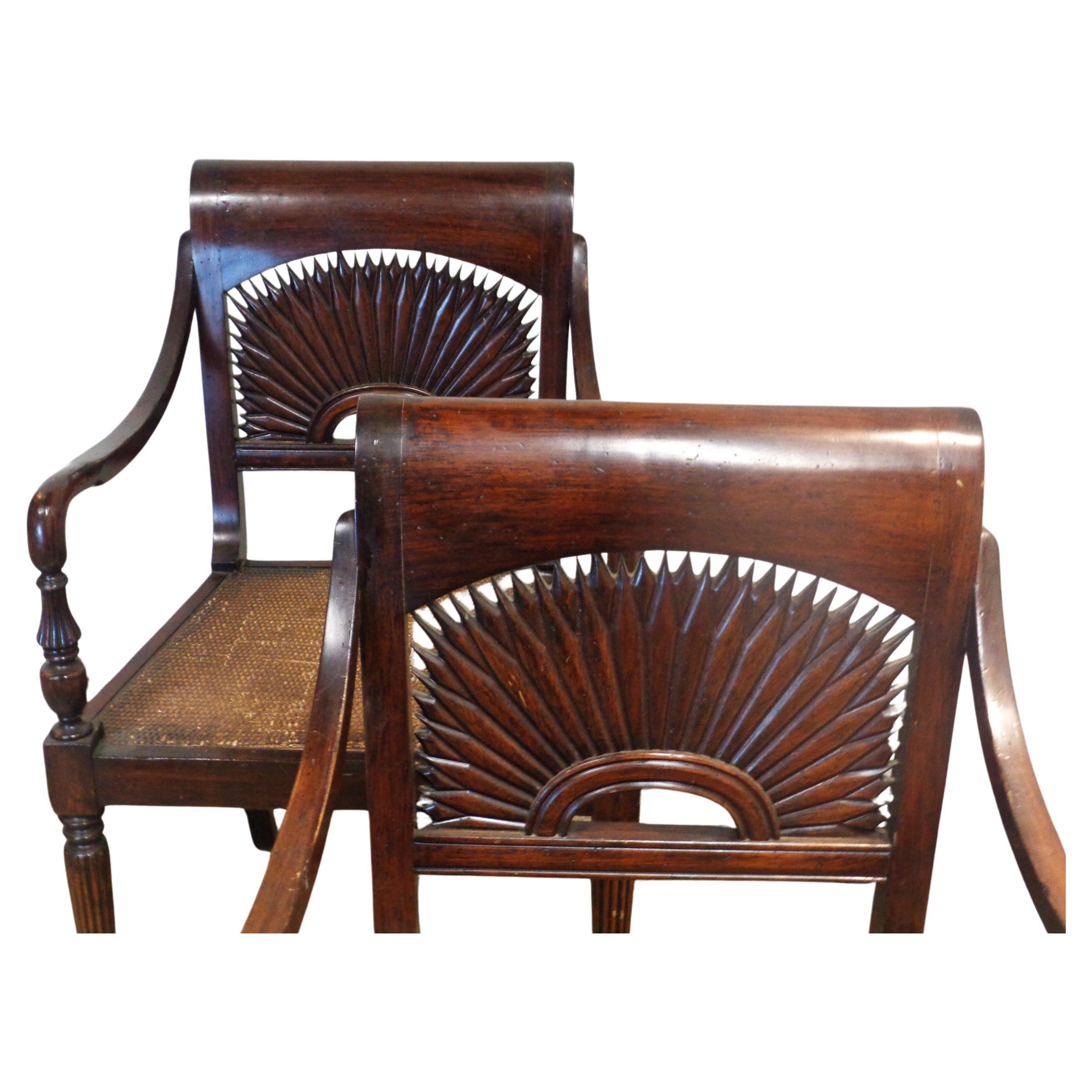 Anglo Indian Style Carved Sunburst Back Armchairs  For Sale 8