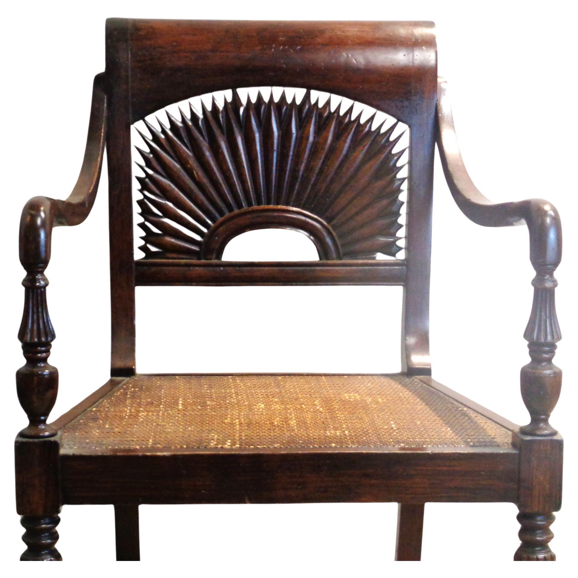 Anglo Indian Style Carved Sunburst Back Armchairs  For Sale 9