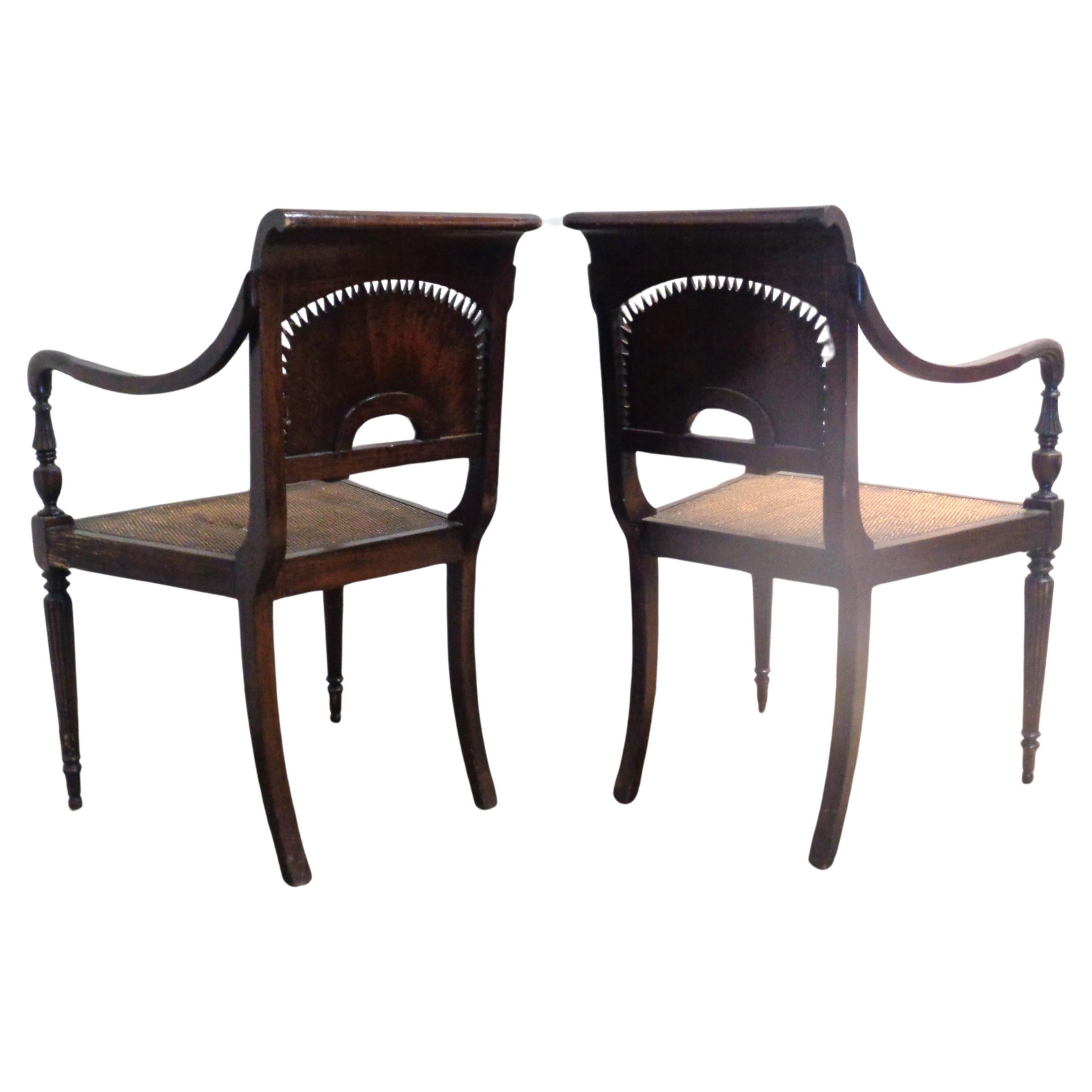 Anglo Indian Style Carved Sunburst Back Armchairs  For Sale 2
