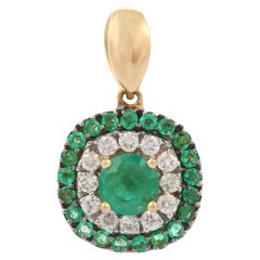 Anglo Indian Style Emerald Pendant in 14K Yellow Gold with Diamonds