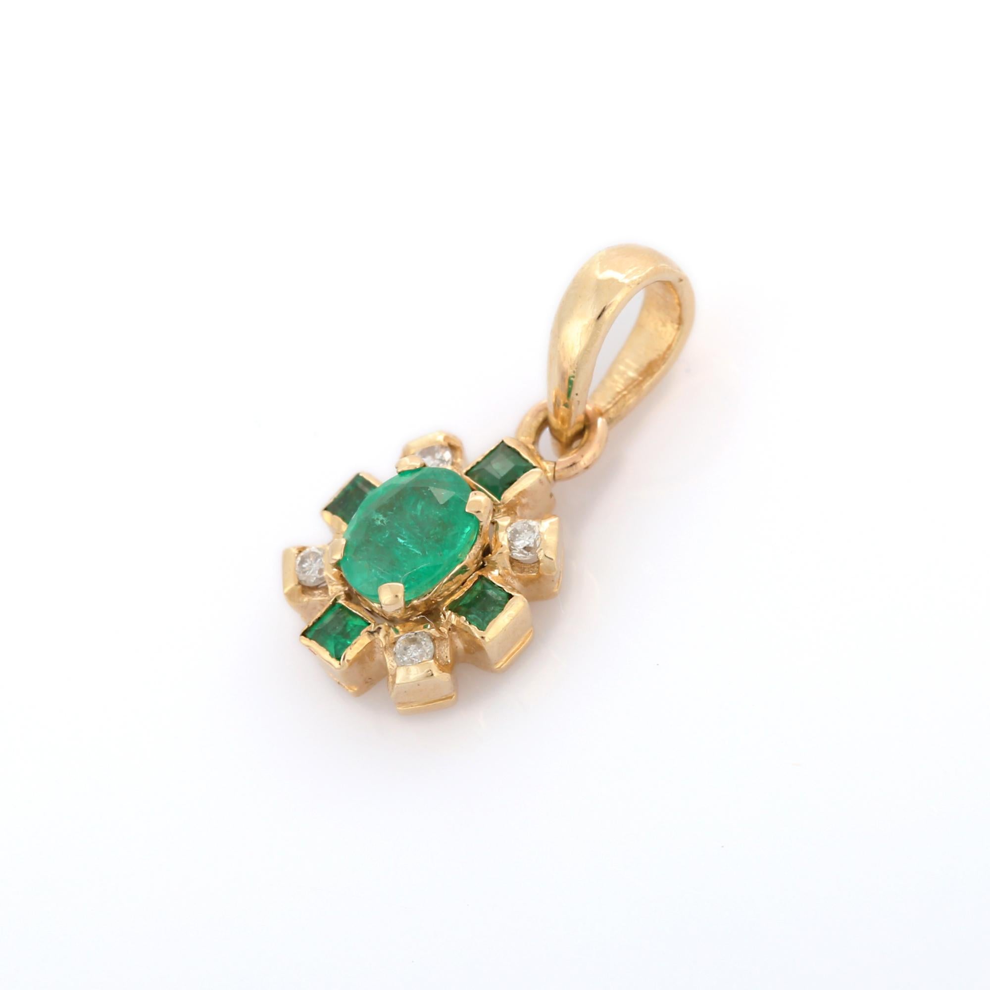 Anglo Indian Style Emerald Pendant with Diamonds in 14K Yellow Gold For ...