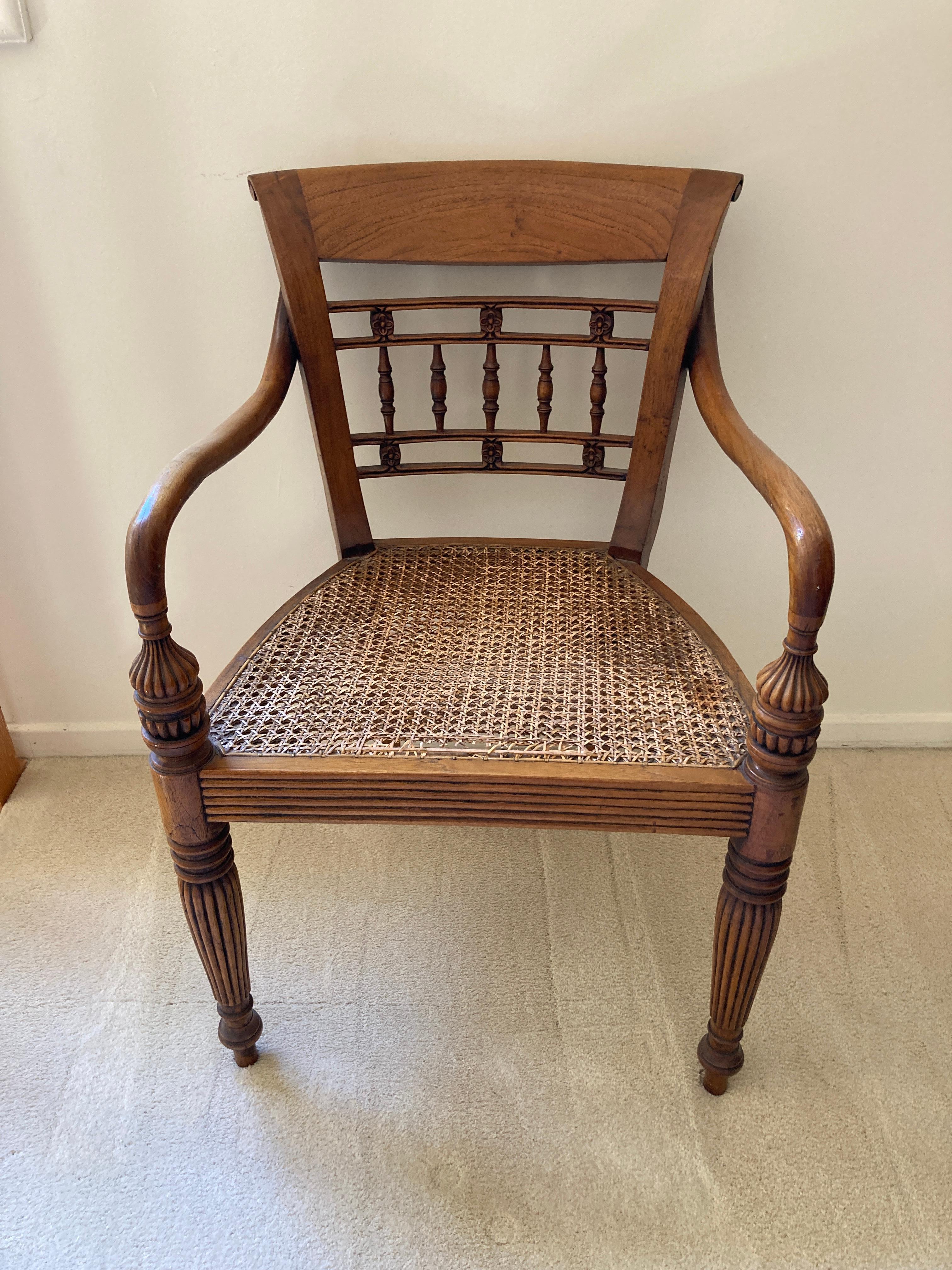 Anglo-Indian Anglo Indian Style Library Cane Armchair