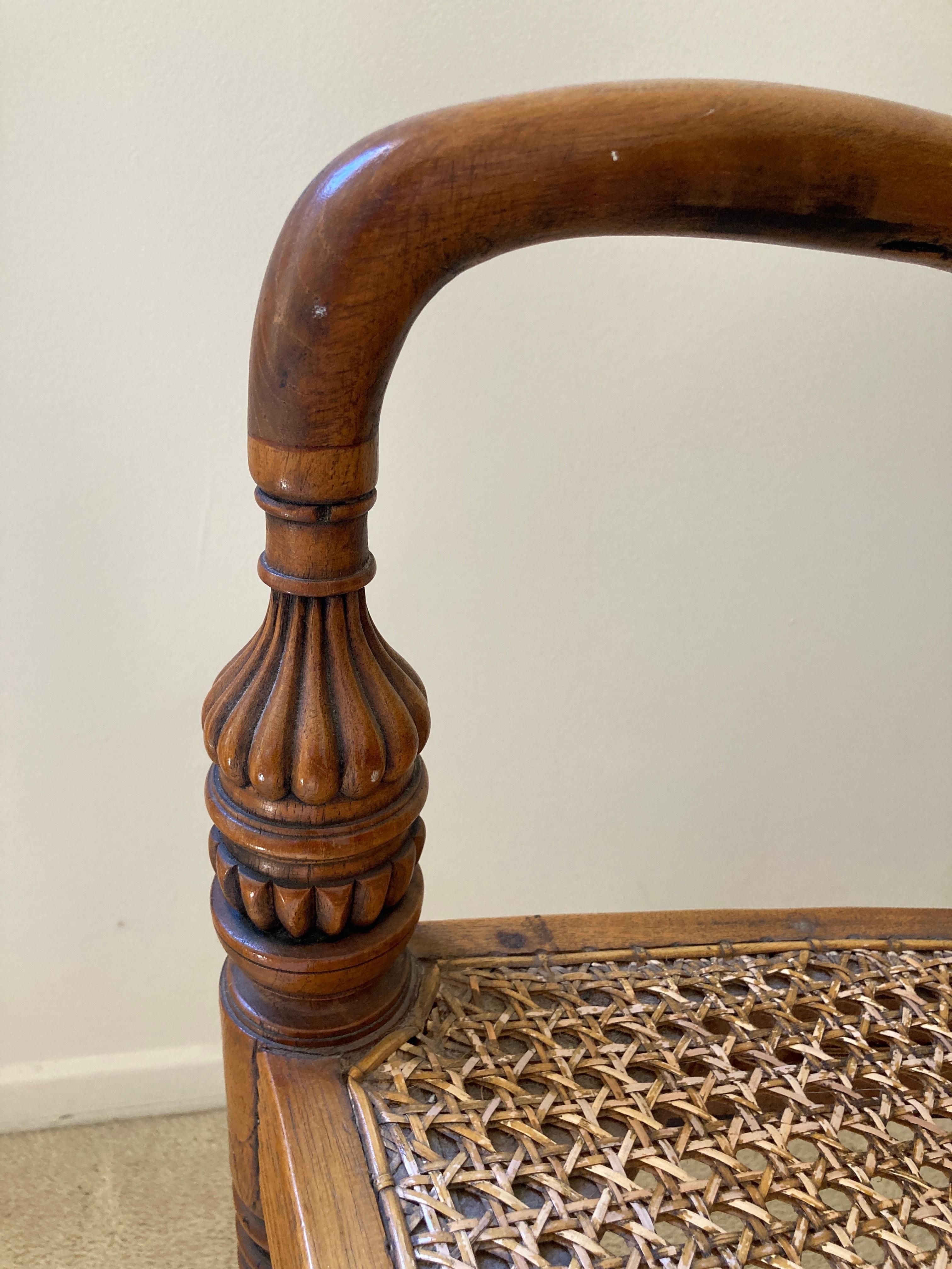 Anglo Indian Style Library Cane Armchair In Fair Condition In North Hollywood, CA