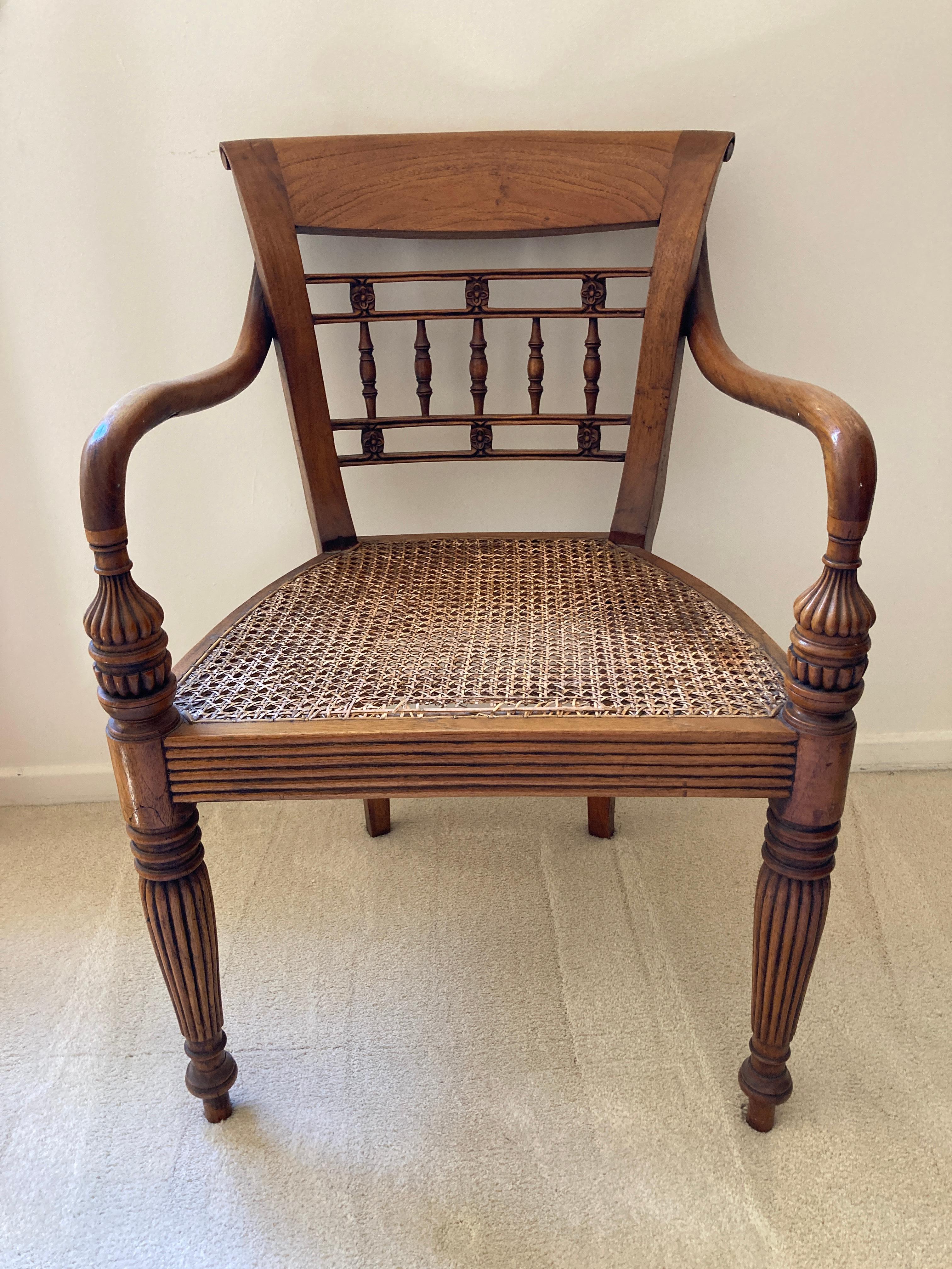 Anglo Indian Style Library Cane Armchair 1