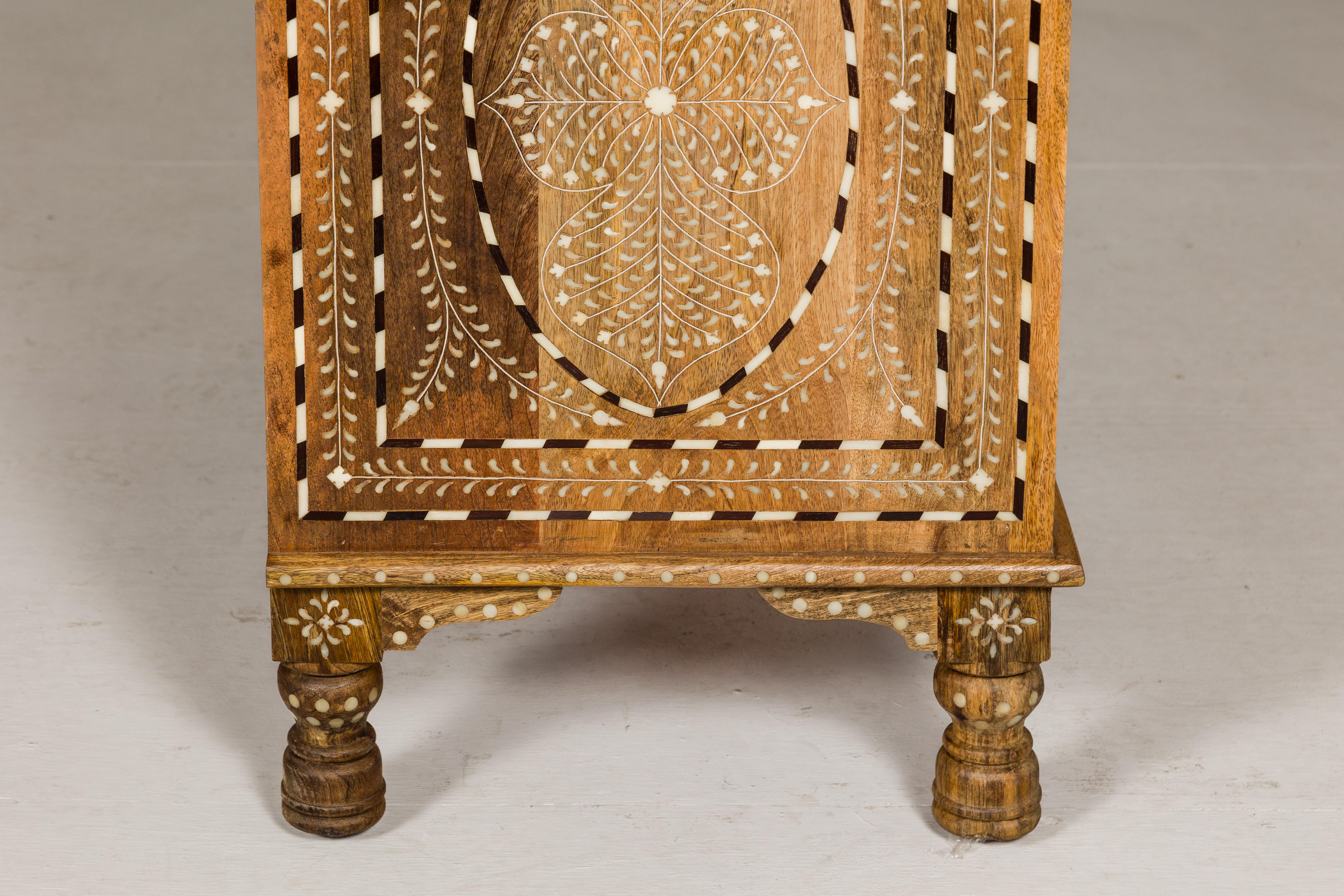 Anglo-Indian Style Mango Wood Buffet with Geometric Bone Inlay For Sale 13
