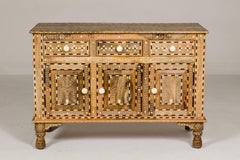 Anglo-Indian Style Mango Wood Buffet with Geometric Bone Inlay