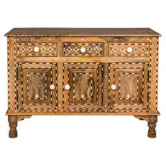 Anglo-Indian Style Mango Wood Buffet with Geometric Bone Inlay