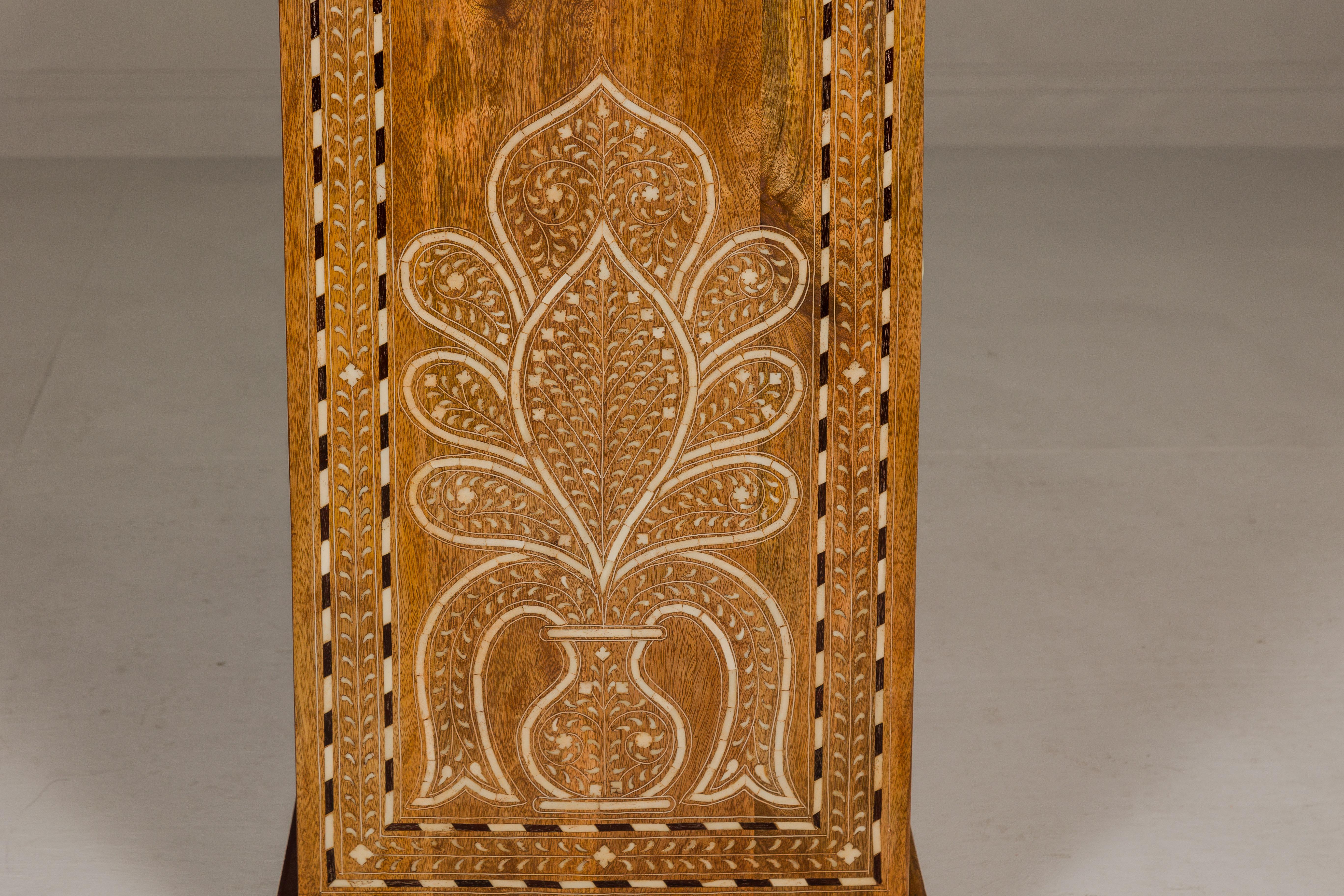 Anglo Indian Style Mango Wood Chest with Four Drawers and Floral Bone Inlay For Sale 9