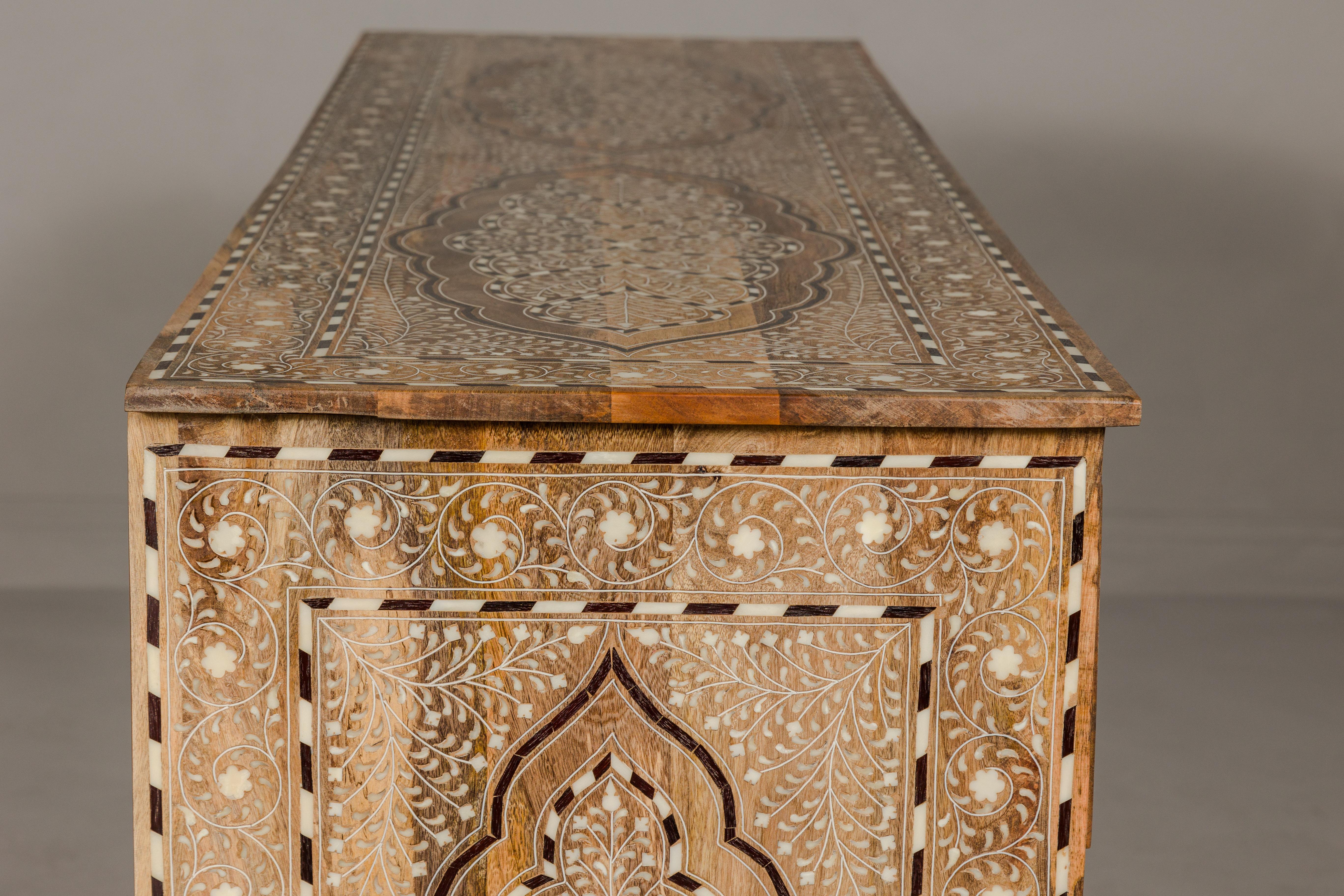 Anglo-Indian Style Mango Wood Dresser with Eight Drawers and Floral Bone Inlay 13