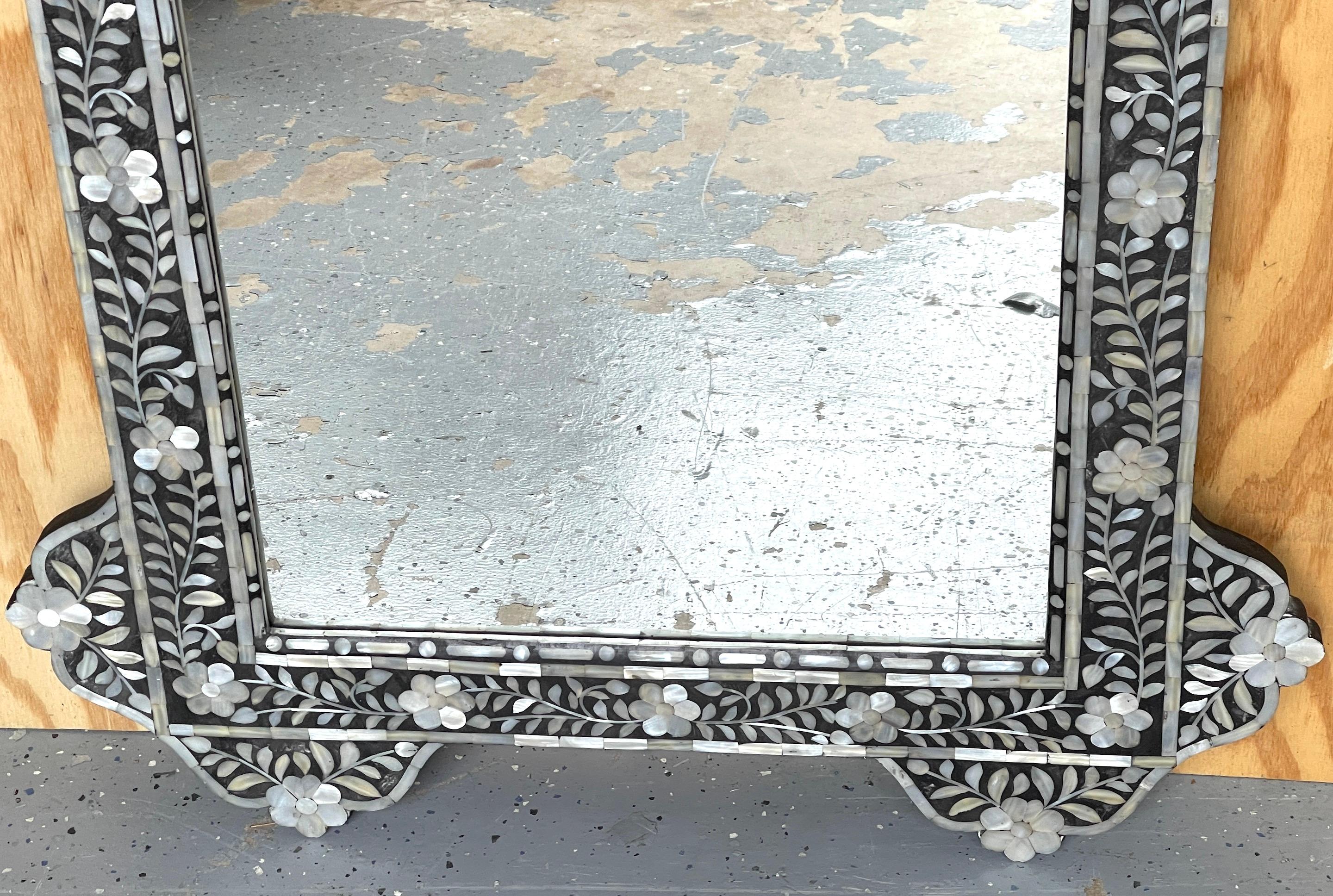 Moorish Anglo-Indian Style Mother of Pearl Inlaid Neoclassical Mirror For Sale