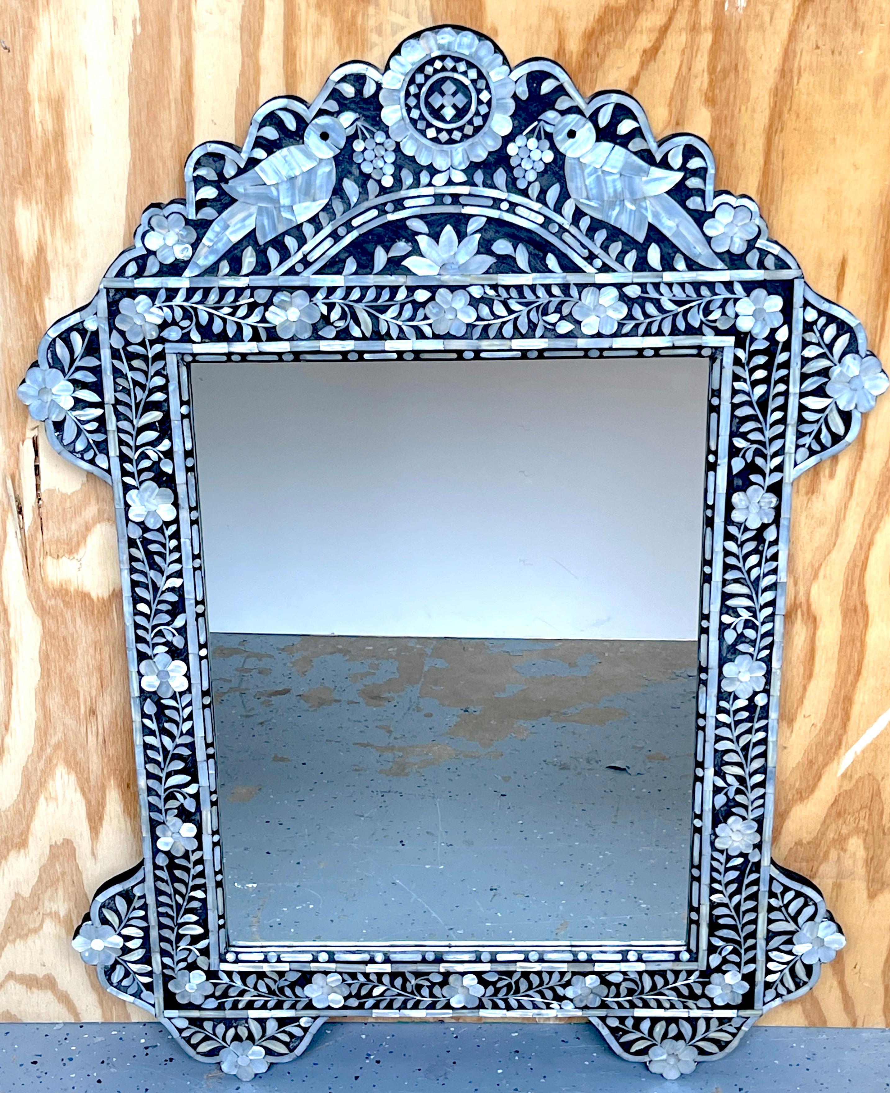 Anglo-Indian Style Mother of Pearl Inlaid Neoclassical Mirror In Good Condition For Sale In West Palm Beach, FL