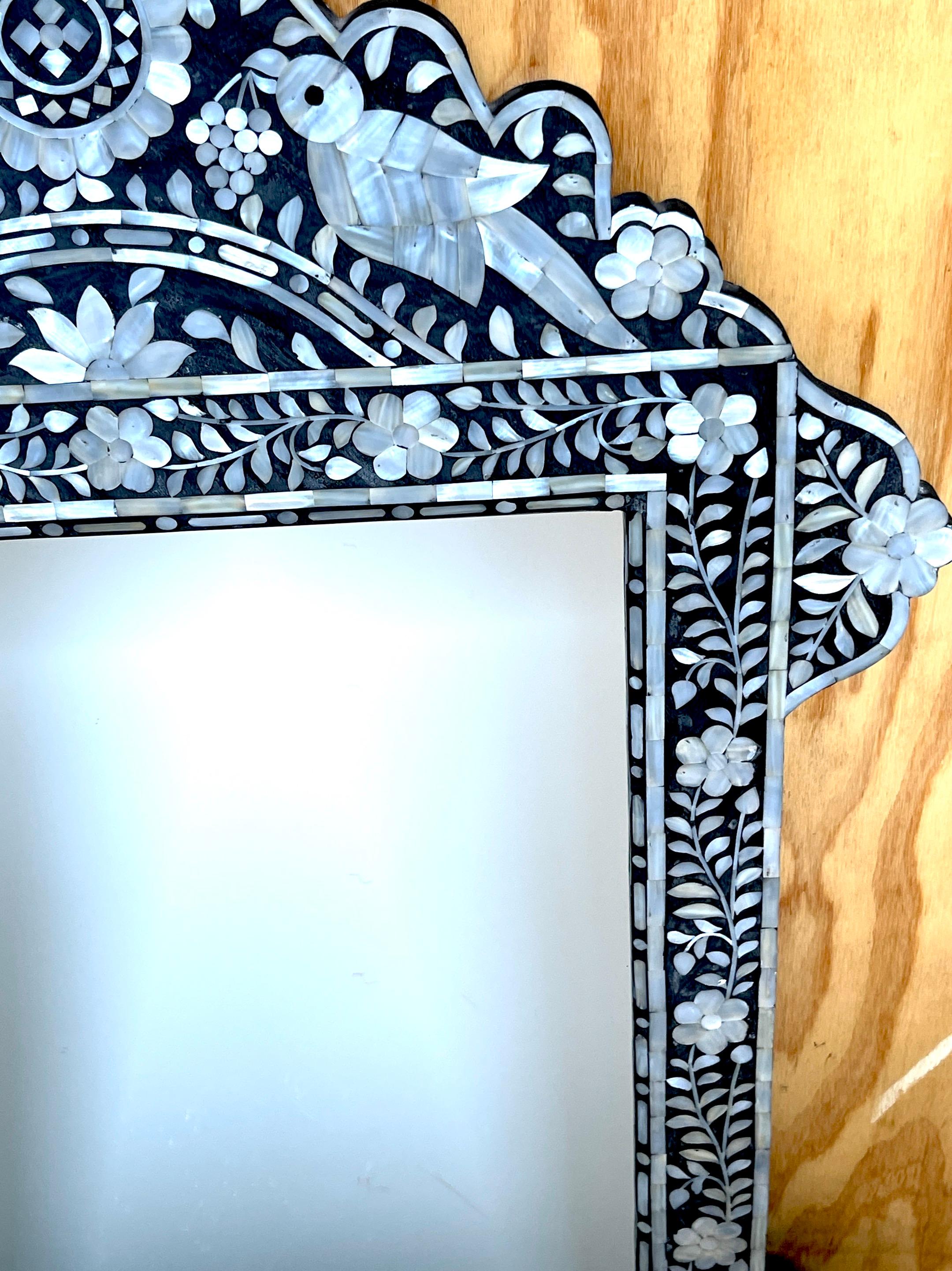 Wood Anglo-Indian Style Mother of Pearl Inlaid Neoclassical Mirror For Sale
