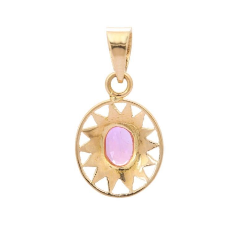 Women's Contemporary Pink Sapphire Charm Pendant in 18K Solid Yellow Gold  For Sale