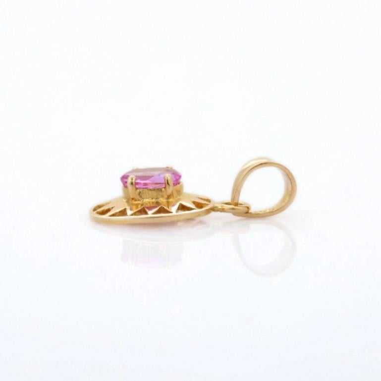 Contemporary Pink Sapphire Charm Pendant in 18K Solid Yellow Gold  For Sale 2