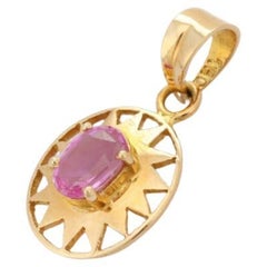 Anglo Indian Style Pink Sapphire Pendant in 18K Solid Yellow Gold 