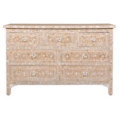 Anglo-Indian Style Soft Pink Dresser with Floral Themed Mother-of-Pearl Inlay